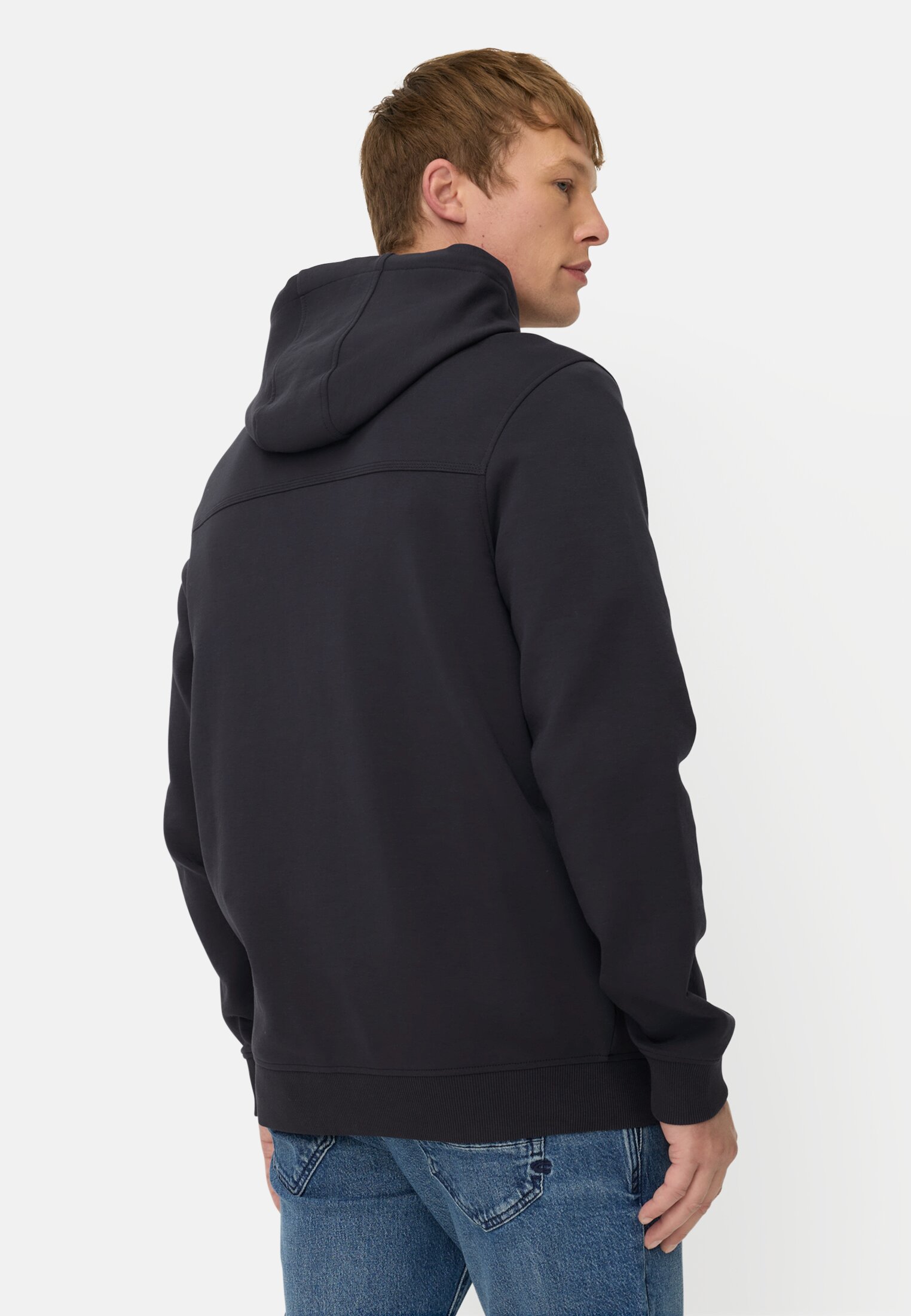Heren fleXXXactive®-sweatjack met capuchon Navy blauw gedragen achter