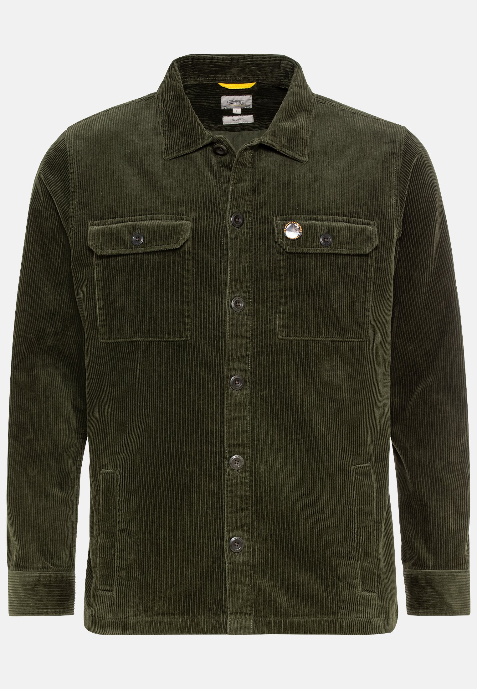 Herren Cord Overshirt aus reiner Baumwolle Dunkel khaki frontal vorn