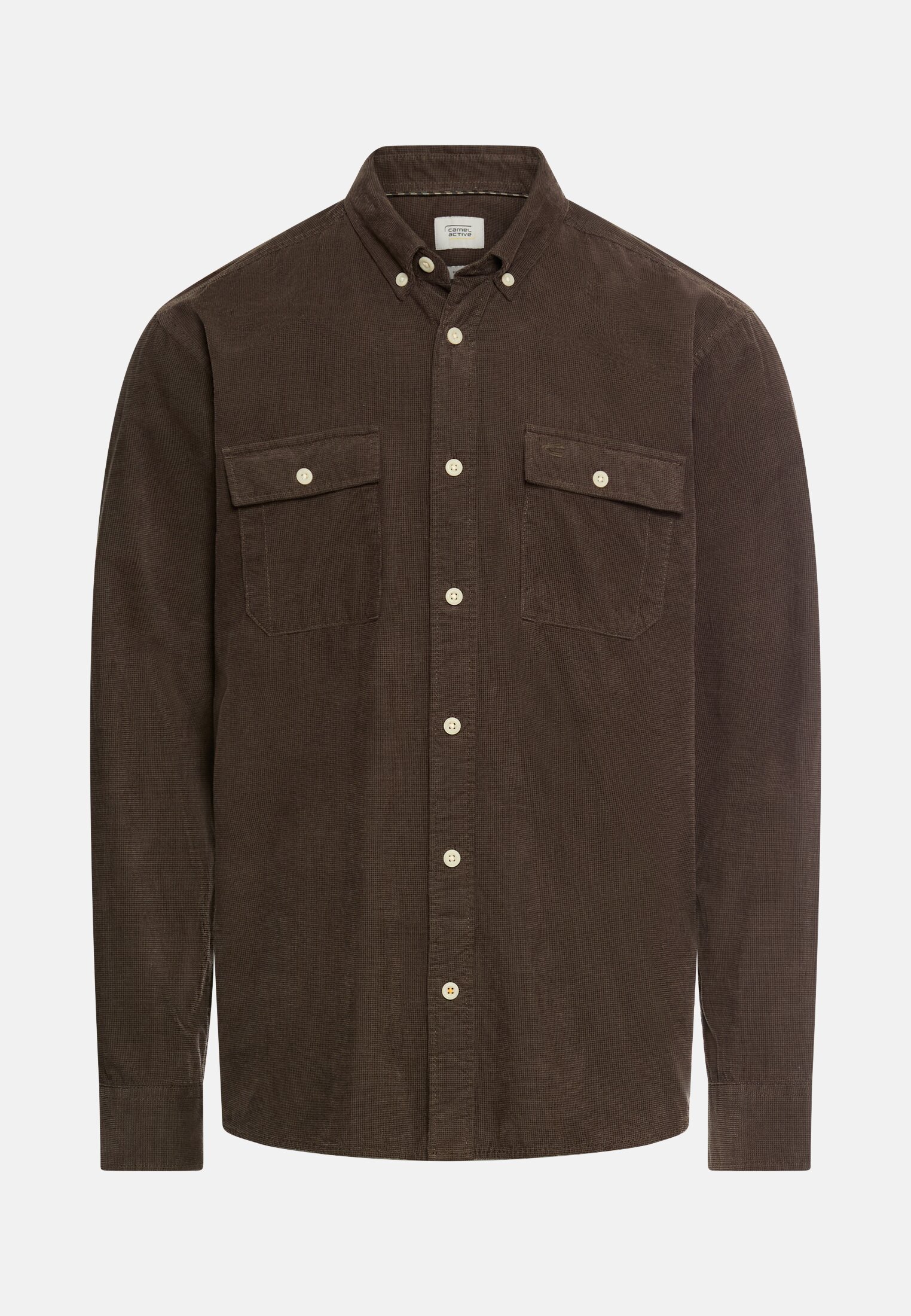 Men Long-sleeved shirt with patch pockets Dark brown frontal front