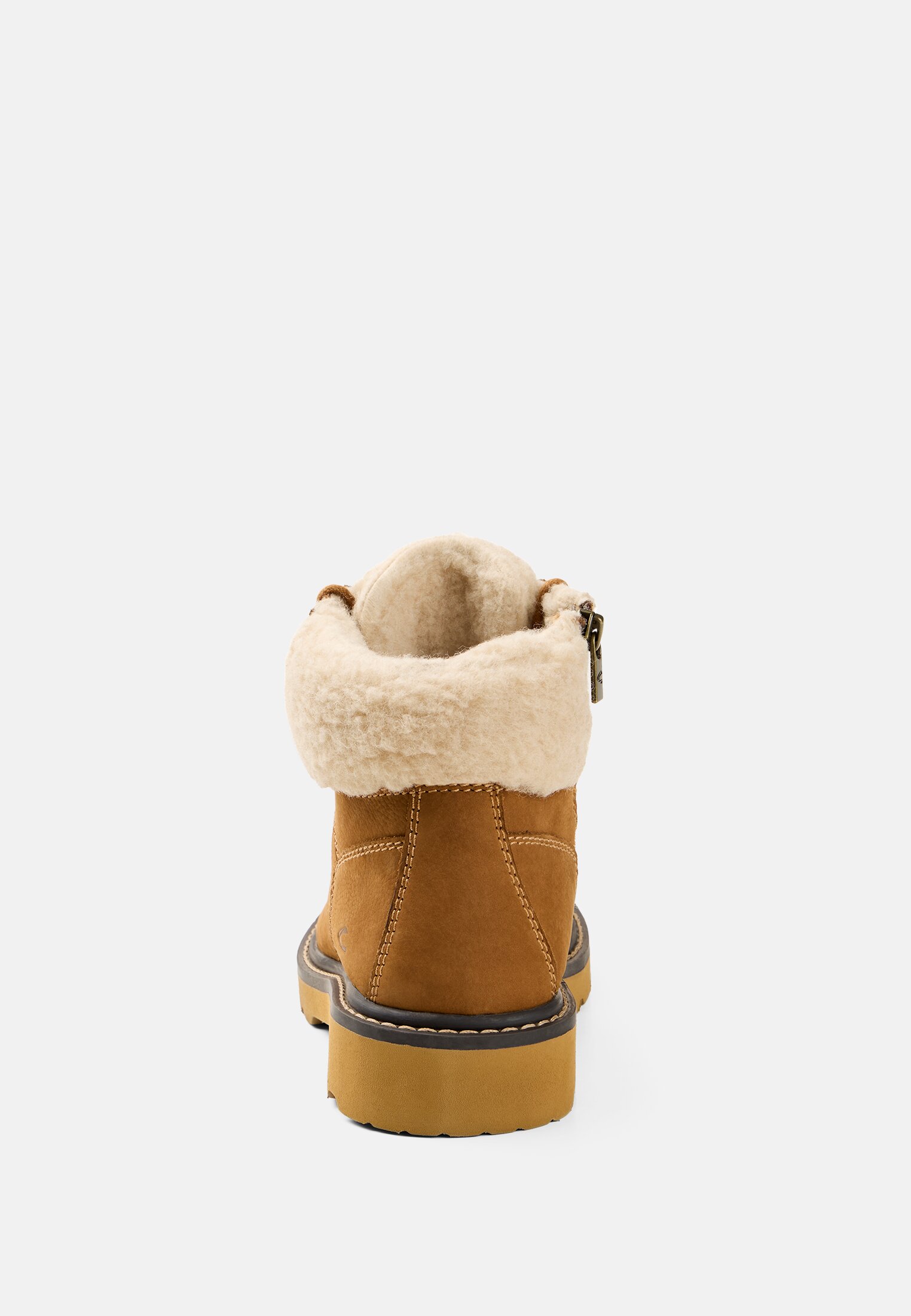 Women Lace up boot with warm sheep wool lining Cognac front close