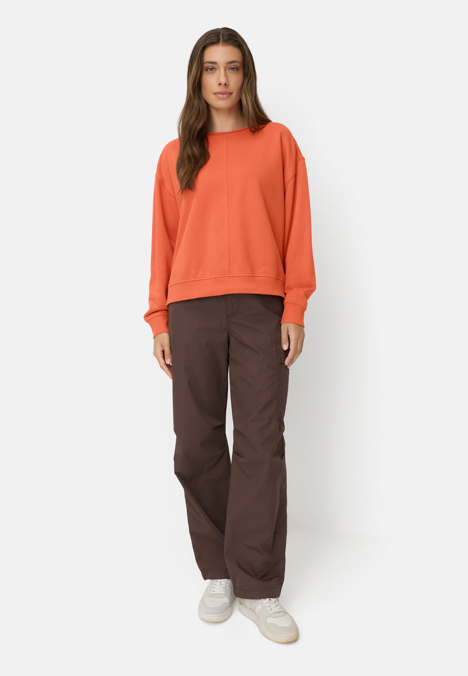 Vrouwen Sweatshirt van katoenmix Oranje gedragen voor lichaam compleet