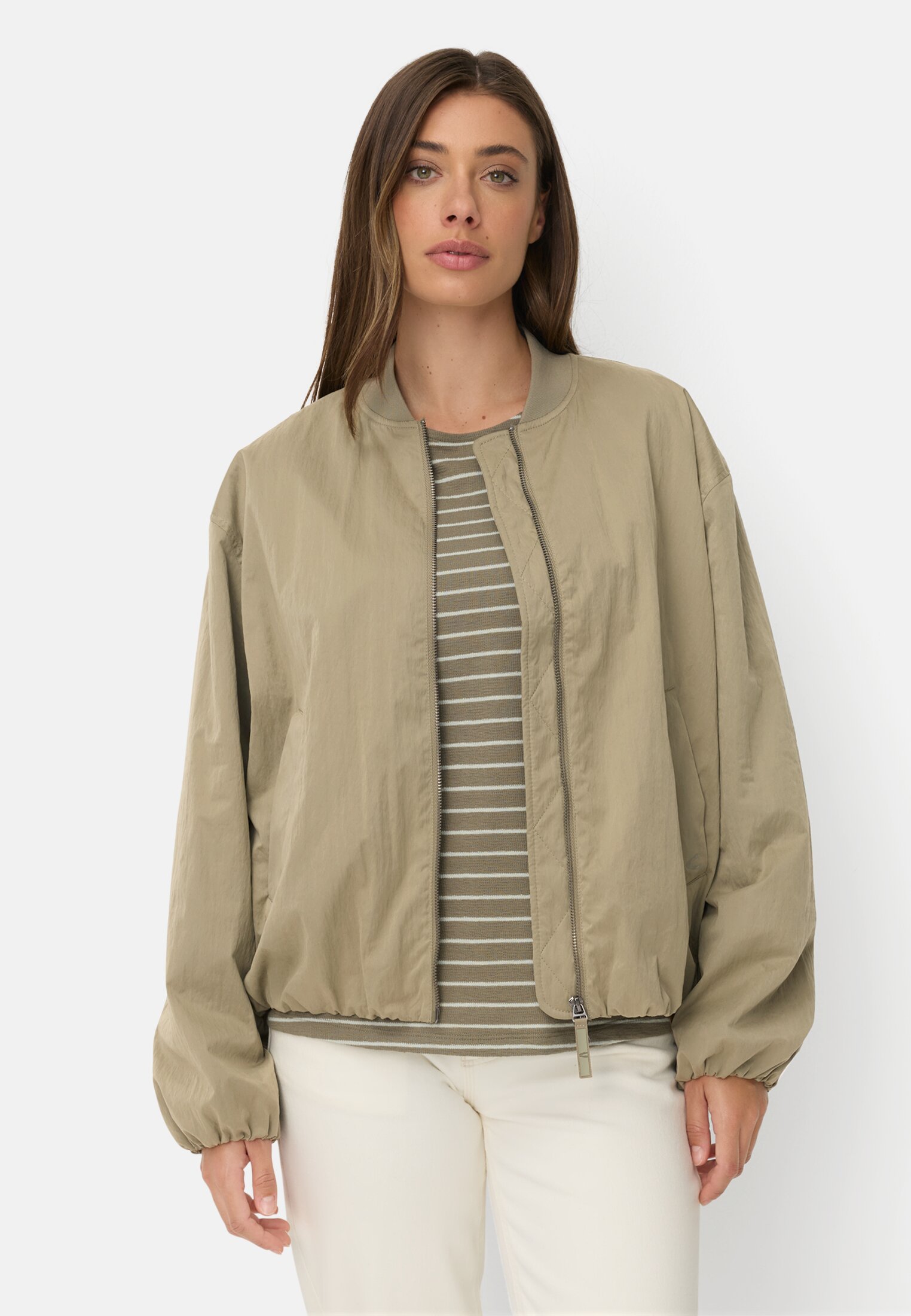 Women Padded bomber jacket in oversized fit Sage worn front