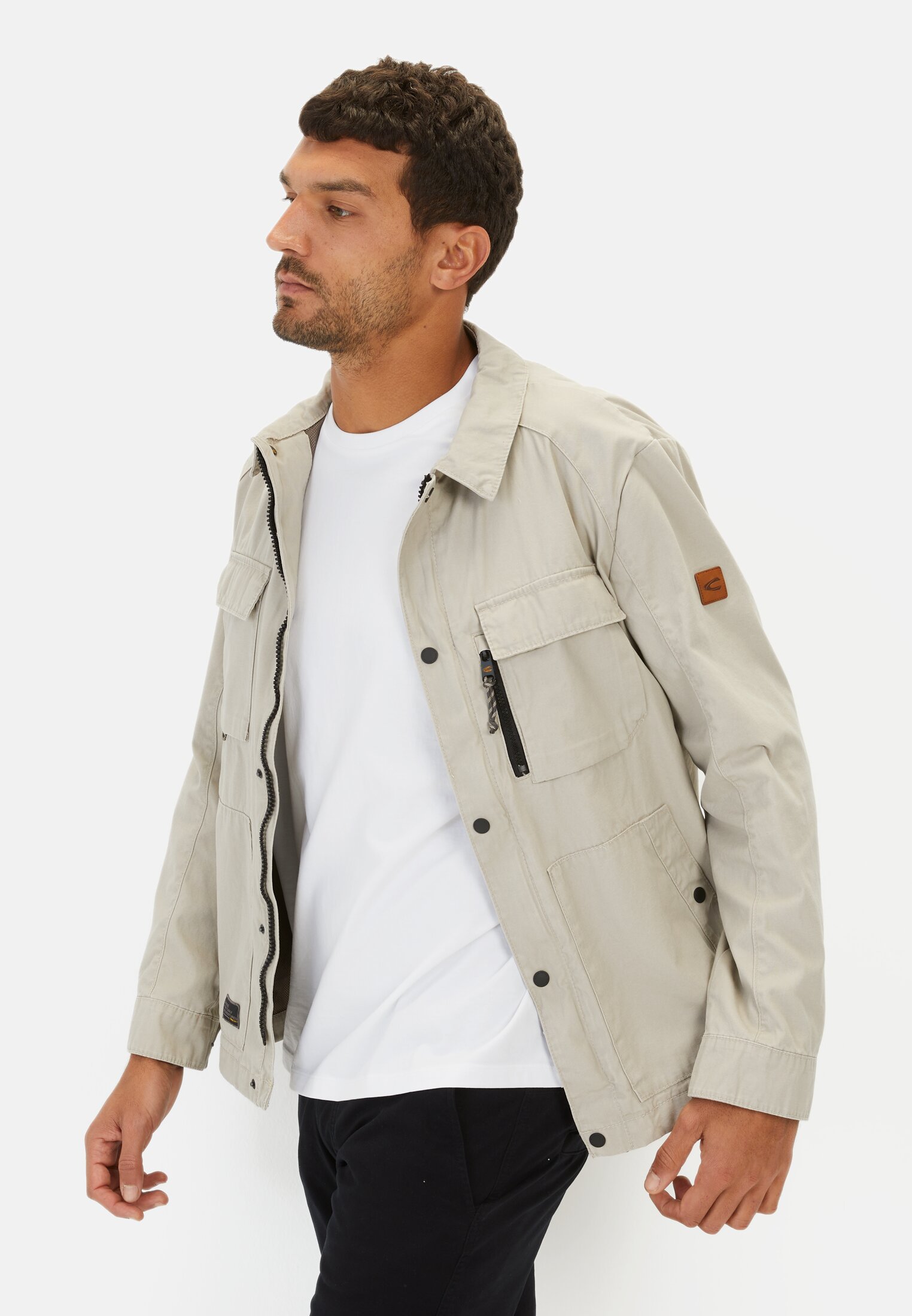 Men Blouson with multi-pocket design Brown worn front