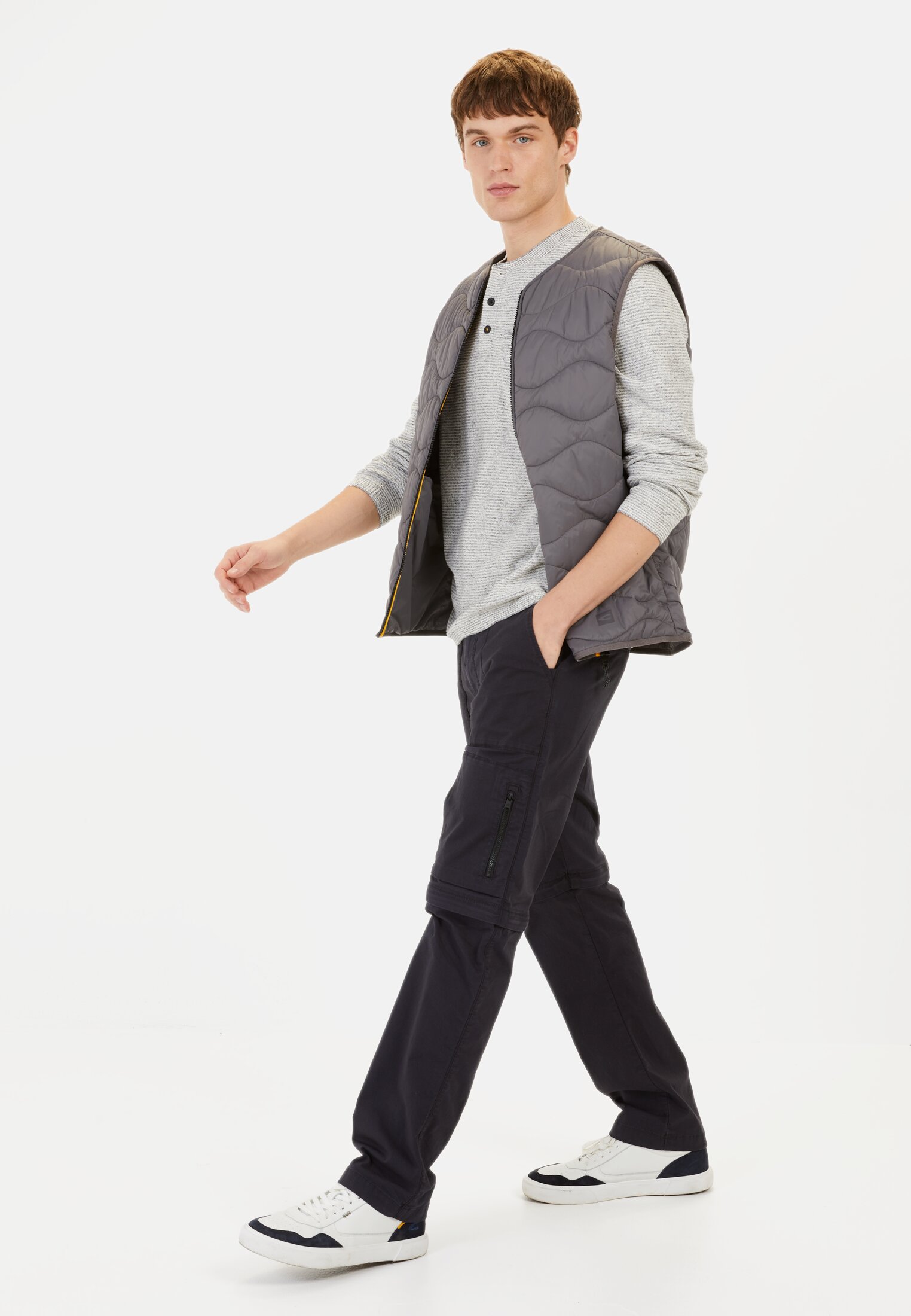 Men Henley long-sleeve shirt made from a cotton blend Grey worn front full body