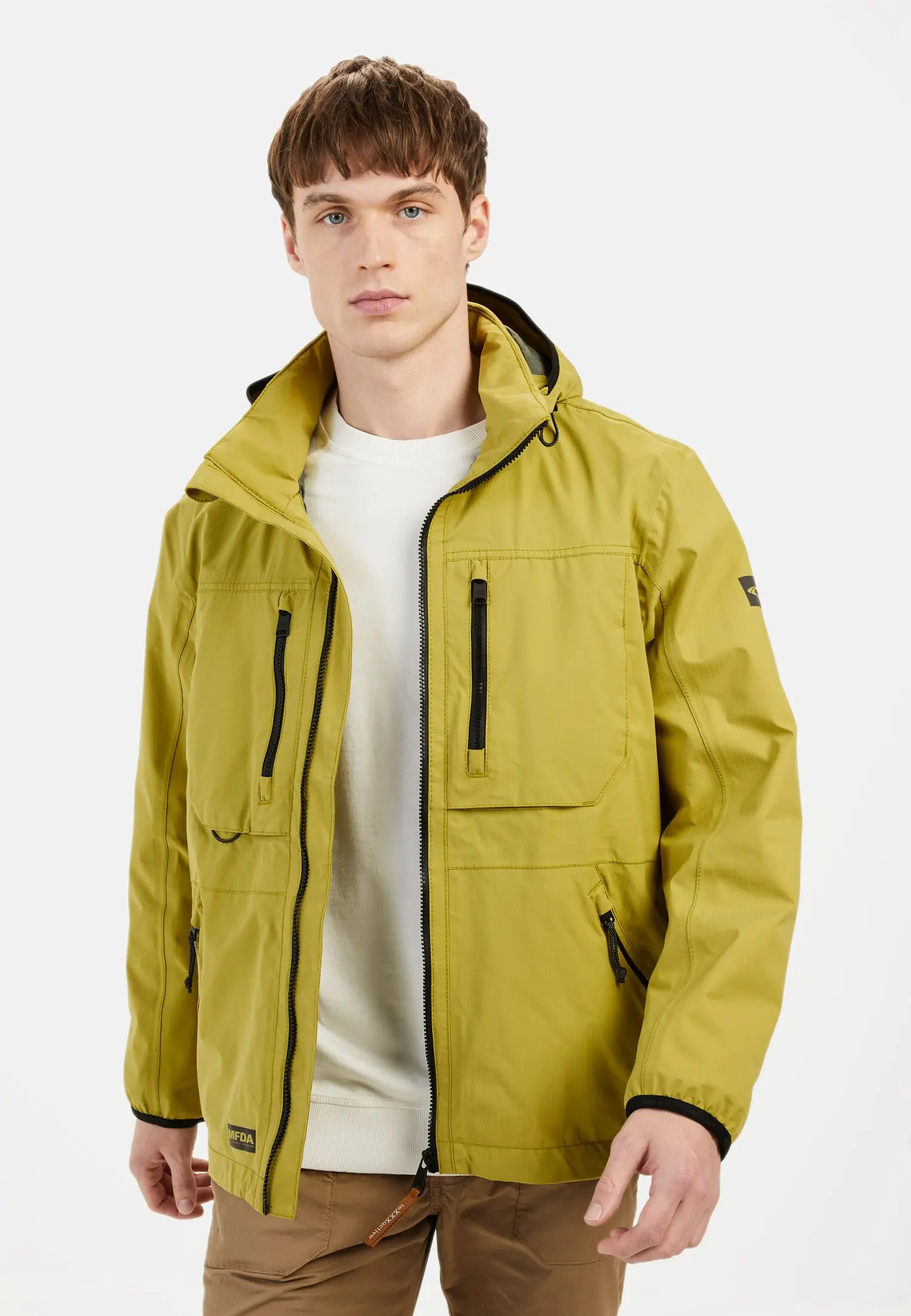 Men TeXXXactive® Windbreaker with removable hood Moss worn front