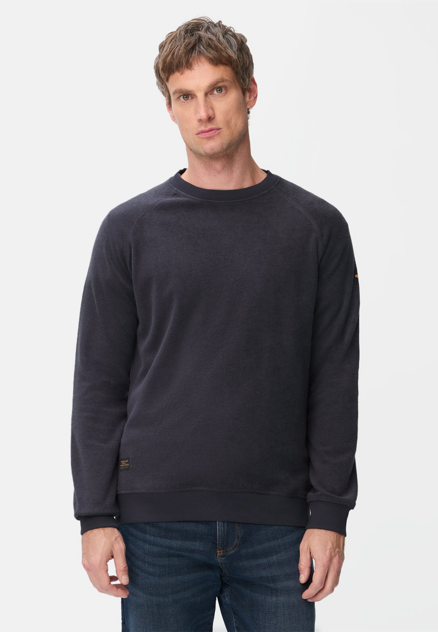 Heren Frottee sweater met zachte binnenkant Marineblauw gedragen voor