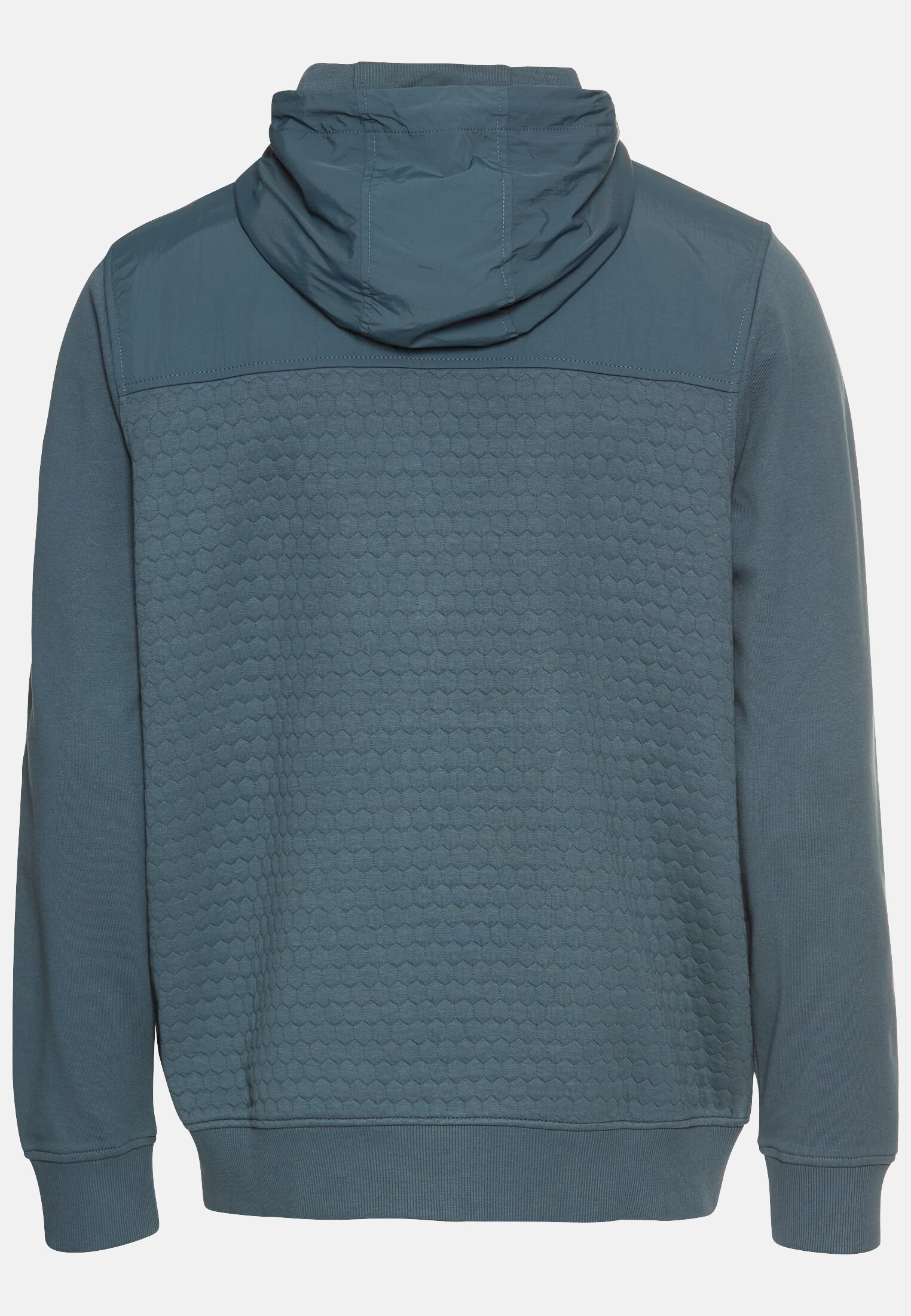 Herren Sweatjacke aus Materialmix und Kapuze Tintenblau frontal hinten