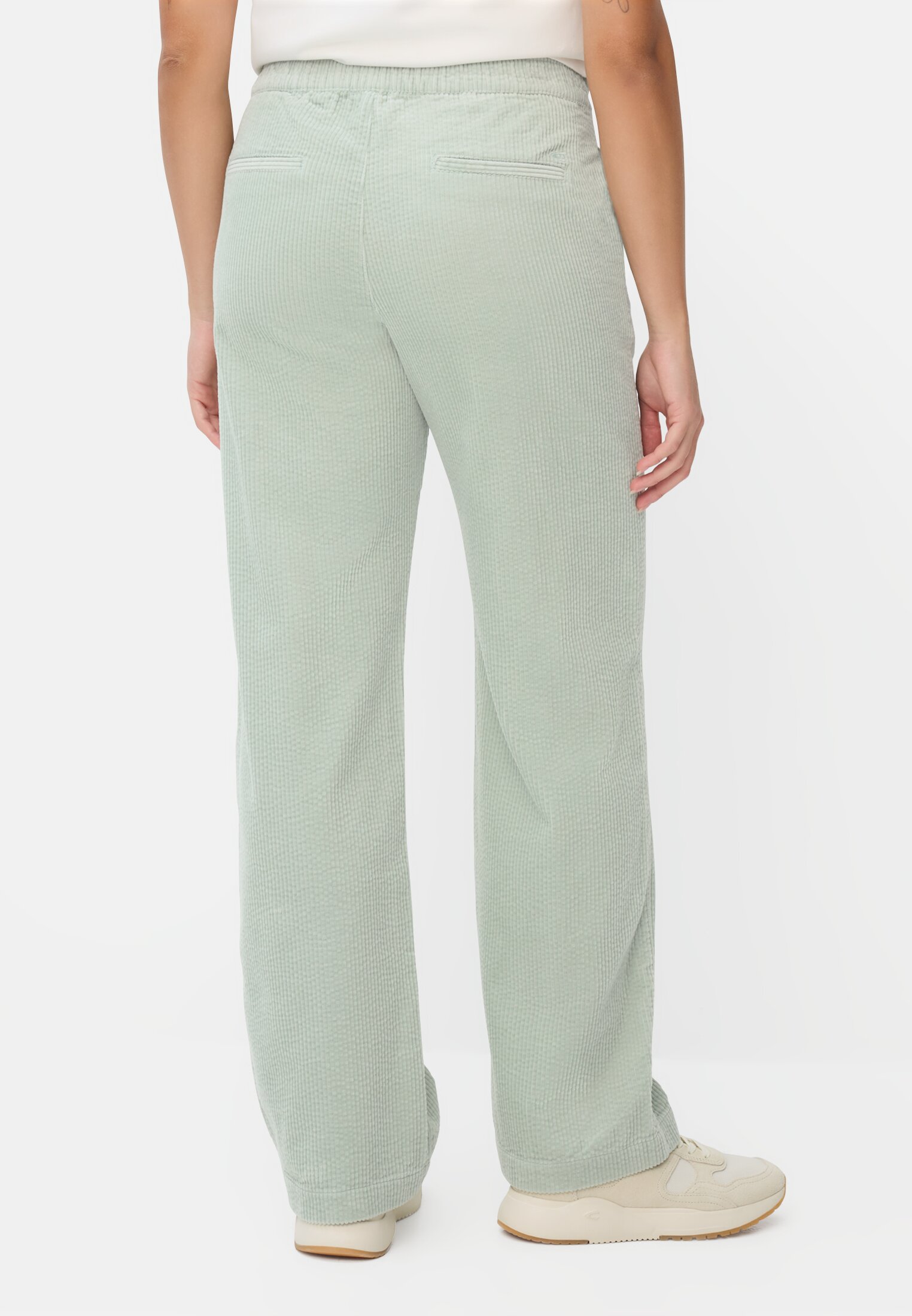 Women Cord pants with elastic waistband mint worn back
