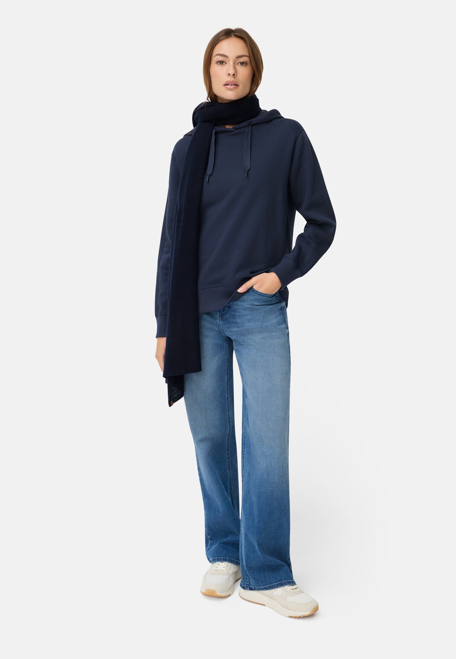 Women Hoodie made of pure cotton Midnight Blue worn front full body