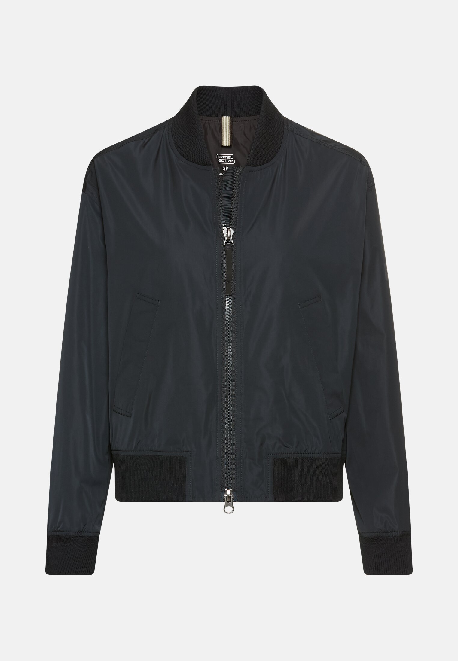 Women Bomber jacket with 2-way zipper Black frontal front