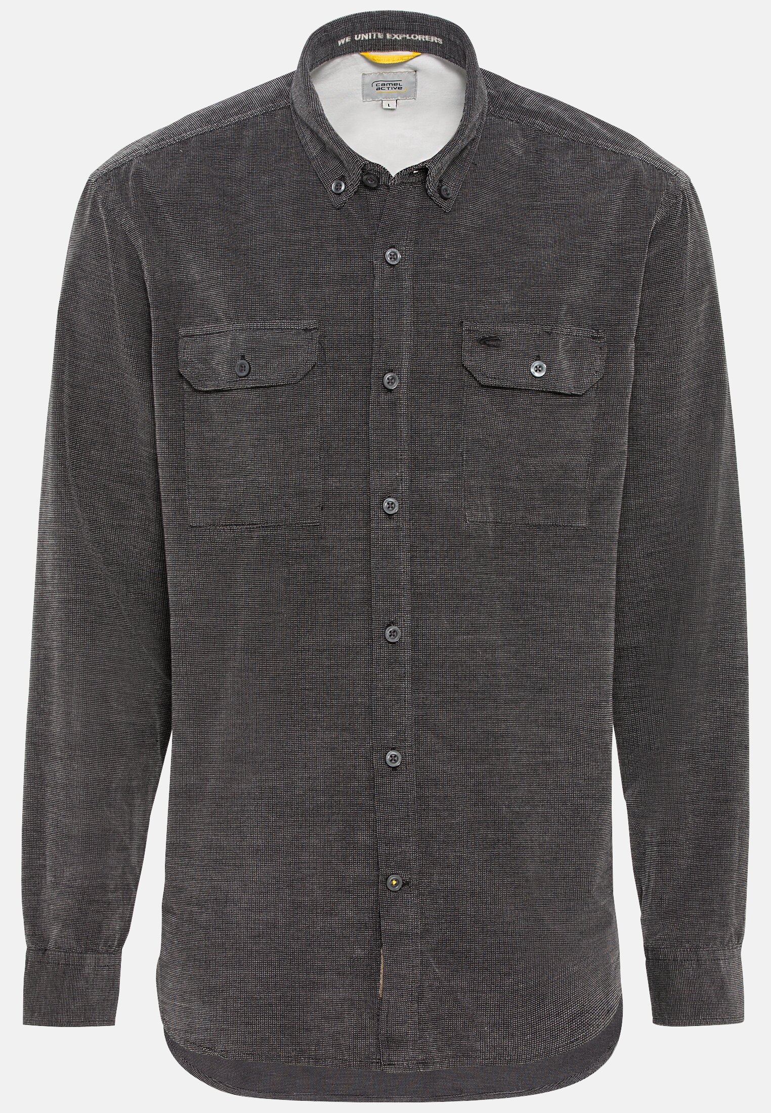 Herren Langarmhemd aus reiner Baumwolle Schwarz frontal vorn