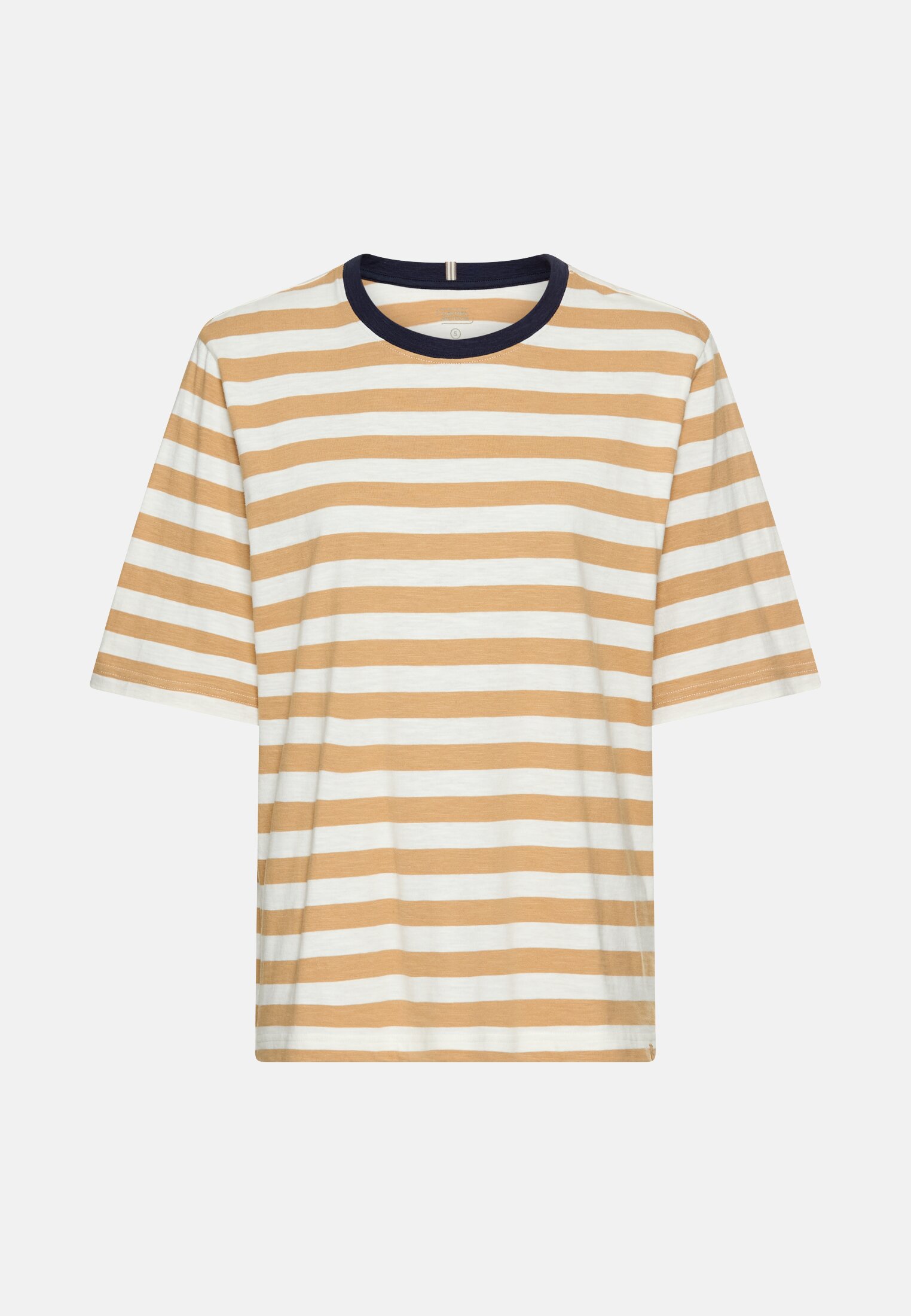 Damen T-Shirt mit Streifenmuster Karamell frontal vorn
