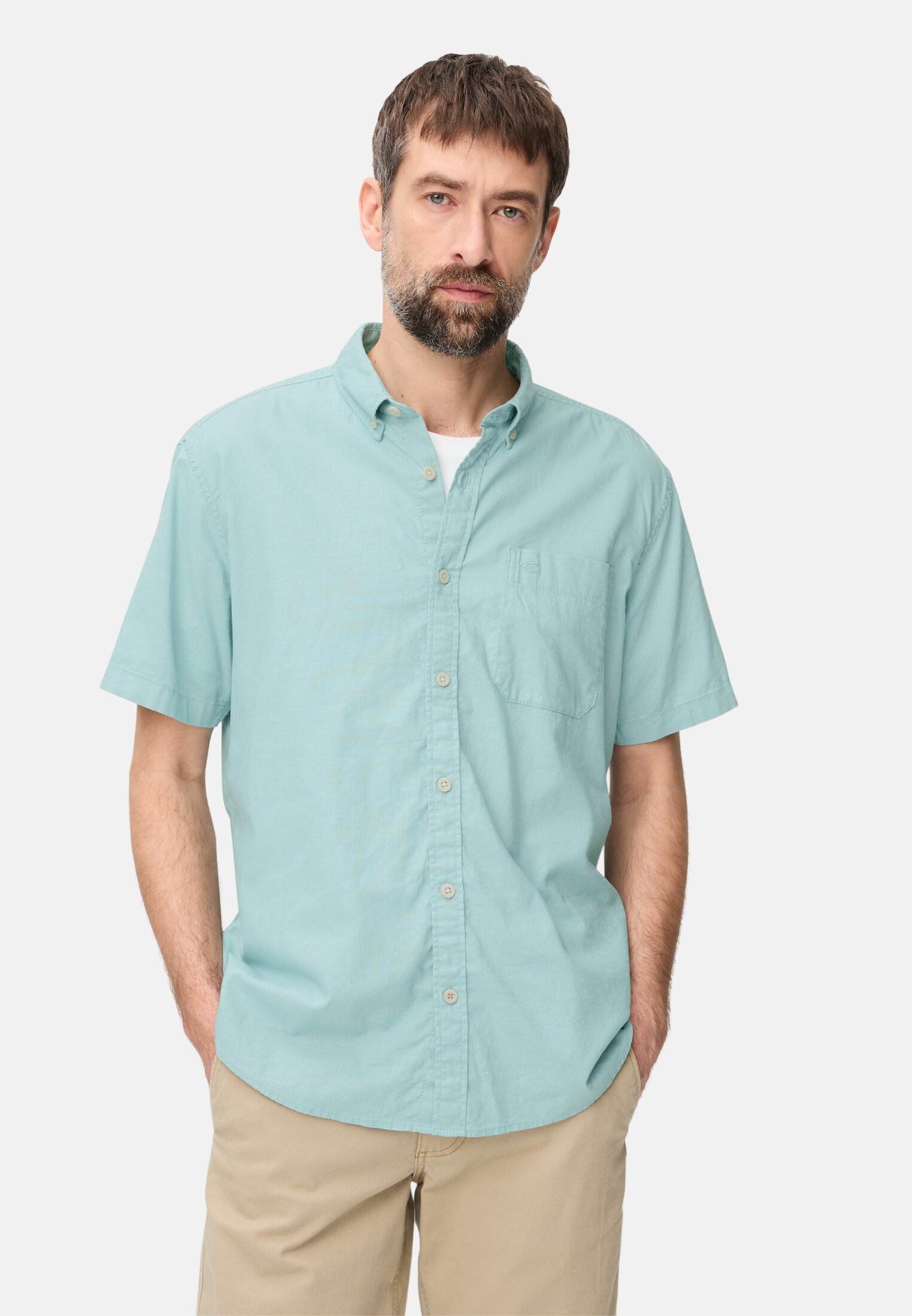 Heren Korte mouwen shirt van linnenmix Oceaan Groen gedragen voor