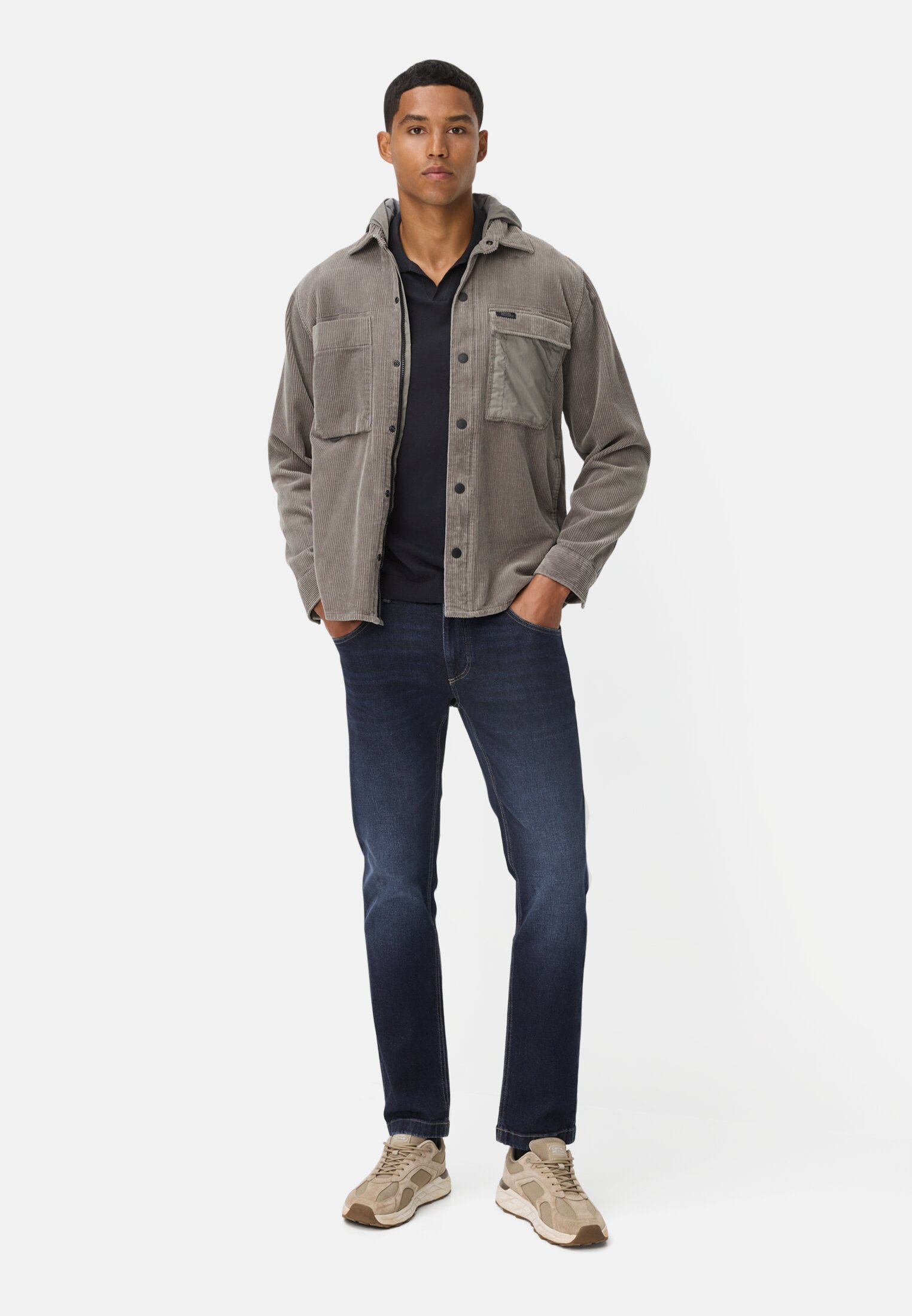 Men fleXXXactive® Denim 5-Pkt Slim Fit Indigo blue worn front full body
