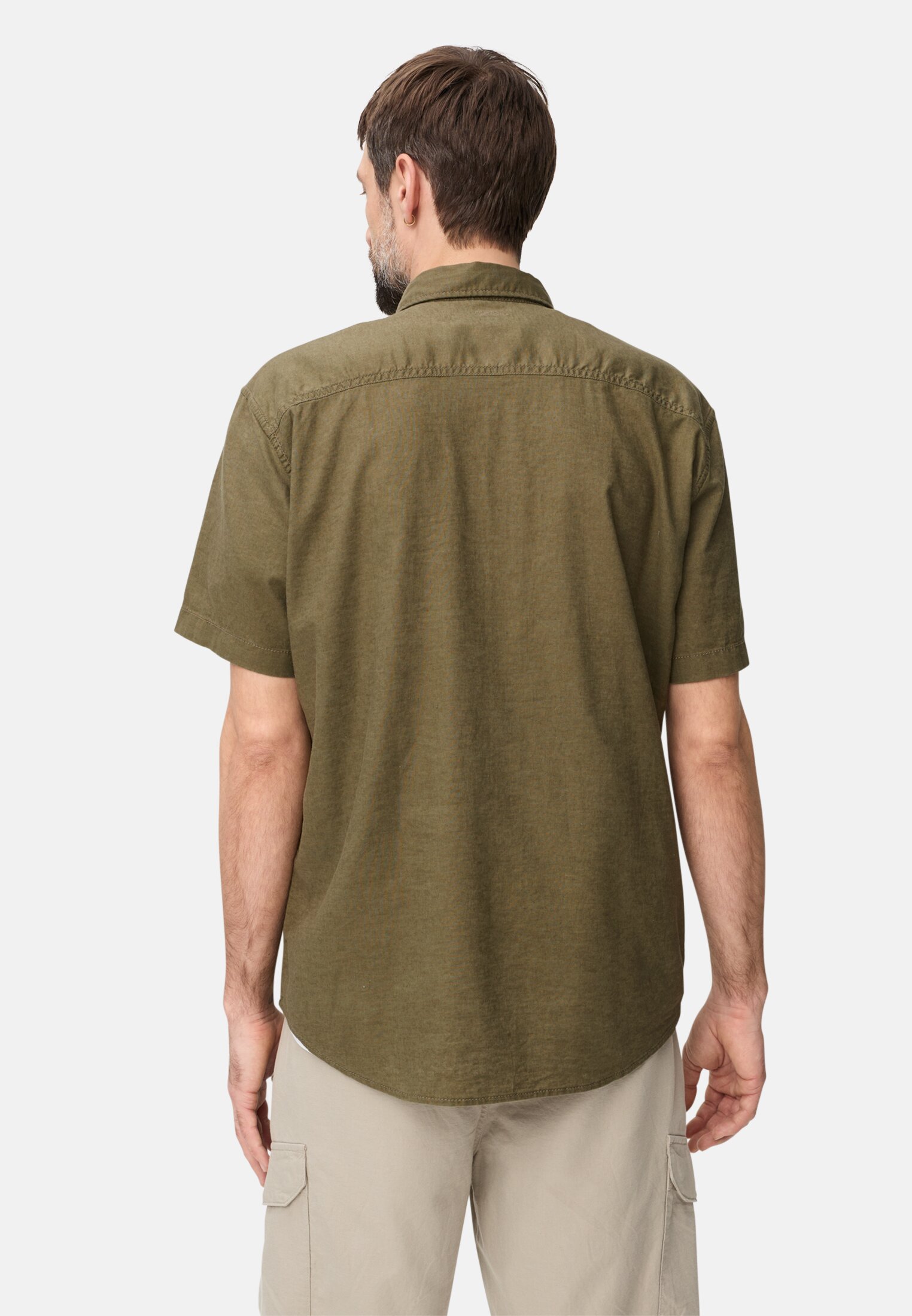 Heren Korte mouwen shirt van linnenmix Groen gedragen achter