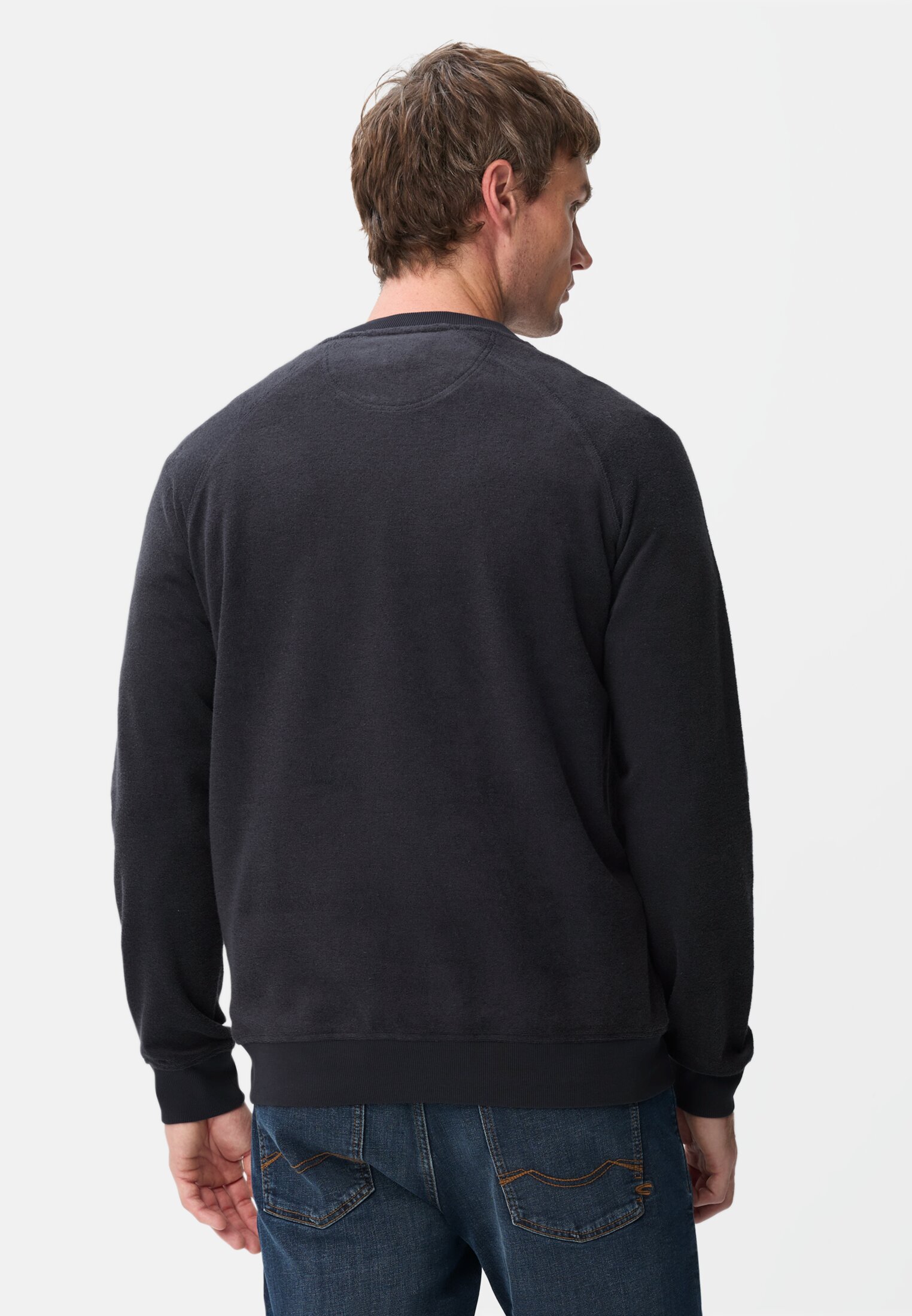 Heren Frottee sweater met zachte binnenkant Marineblauw gedragen achter
