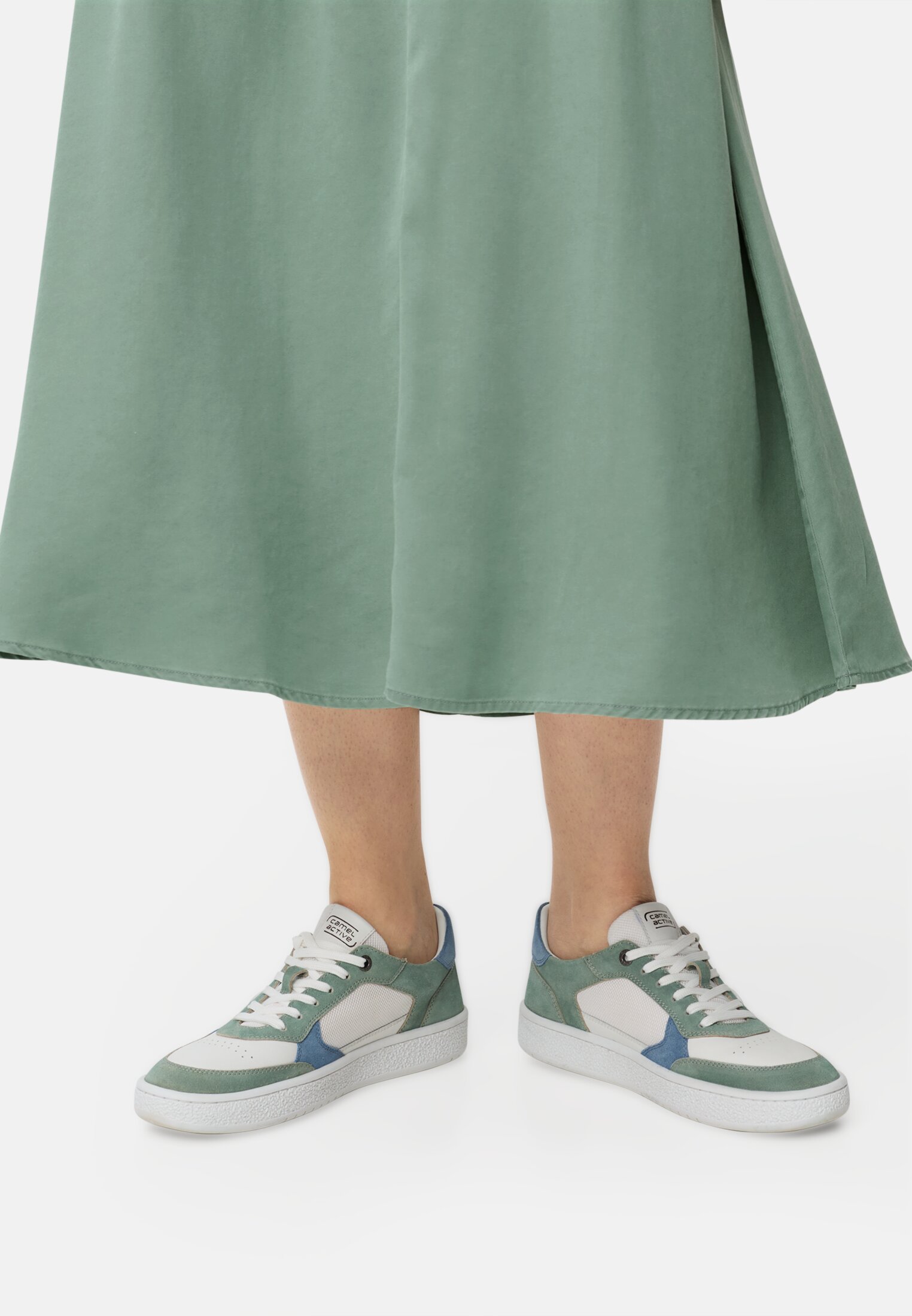 Women Skirt with drawstring Jade Blue worn detail close