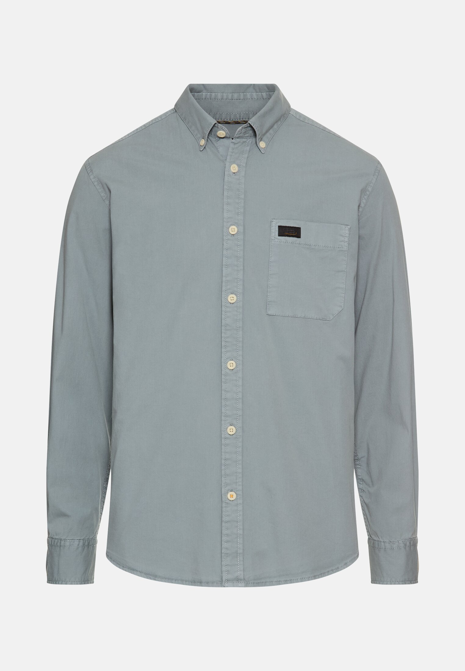 Men Long-sleeve shirt with button-down collar Stone blue frontal front