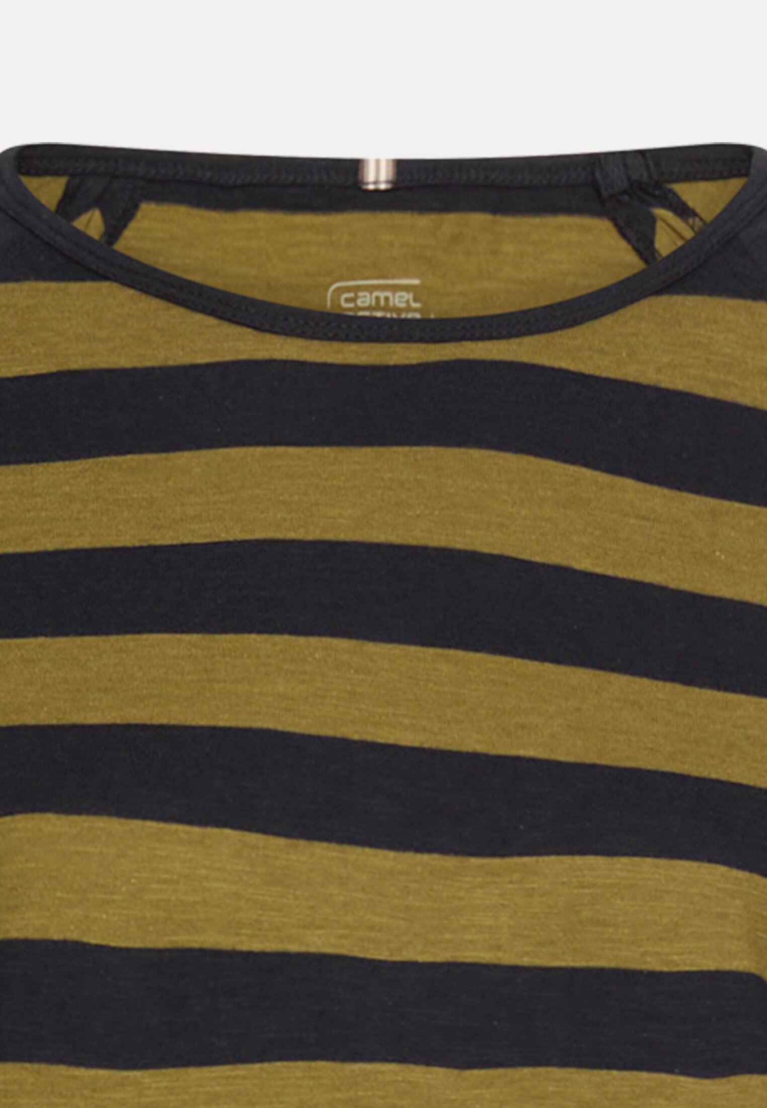 Women Striped long sleeve shirt with raglan sleeves Olive front close