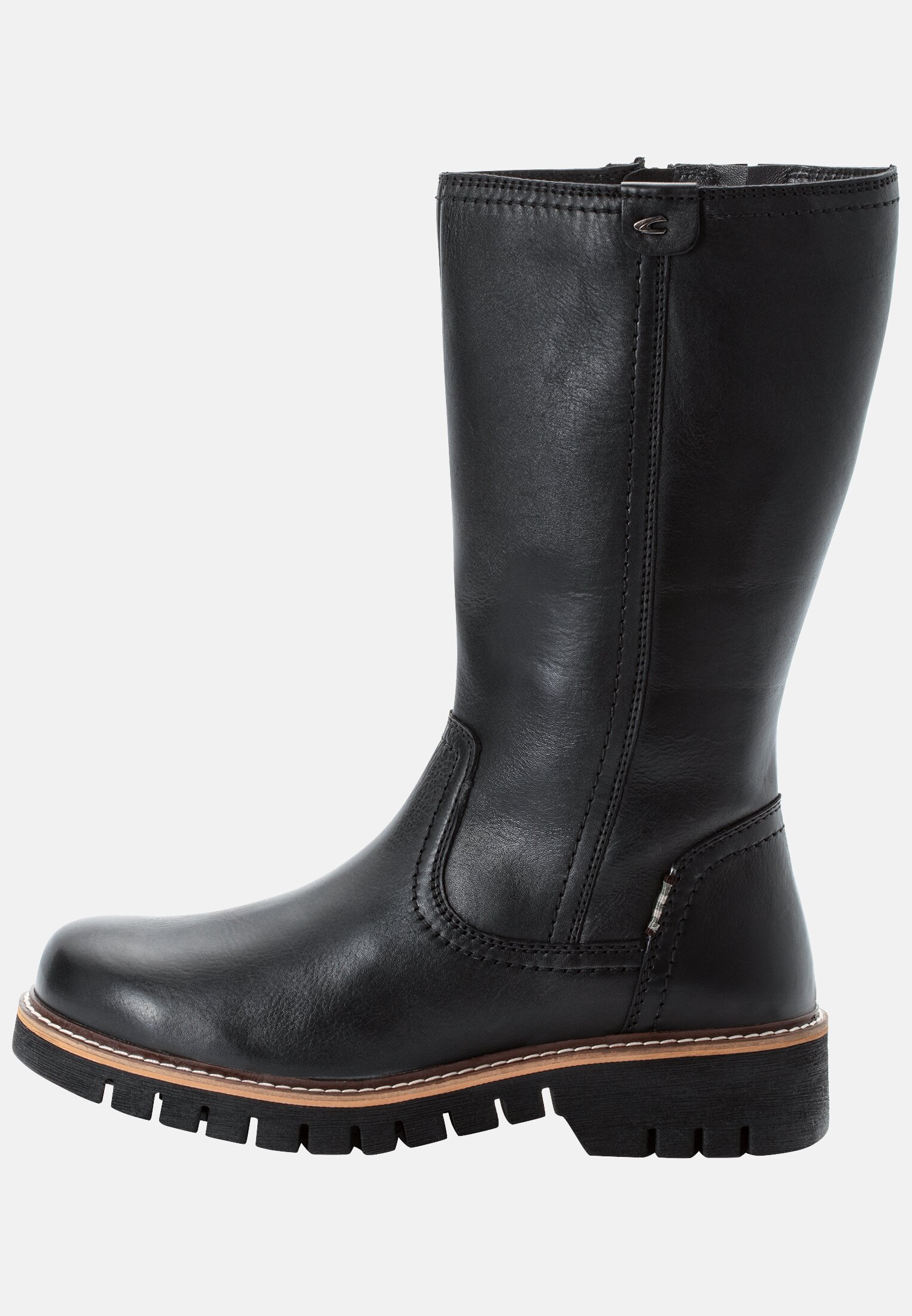 Women Leather boot with zipper Black frontal front