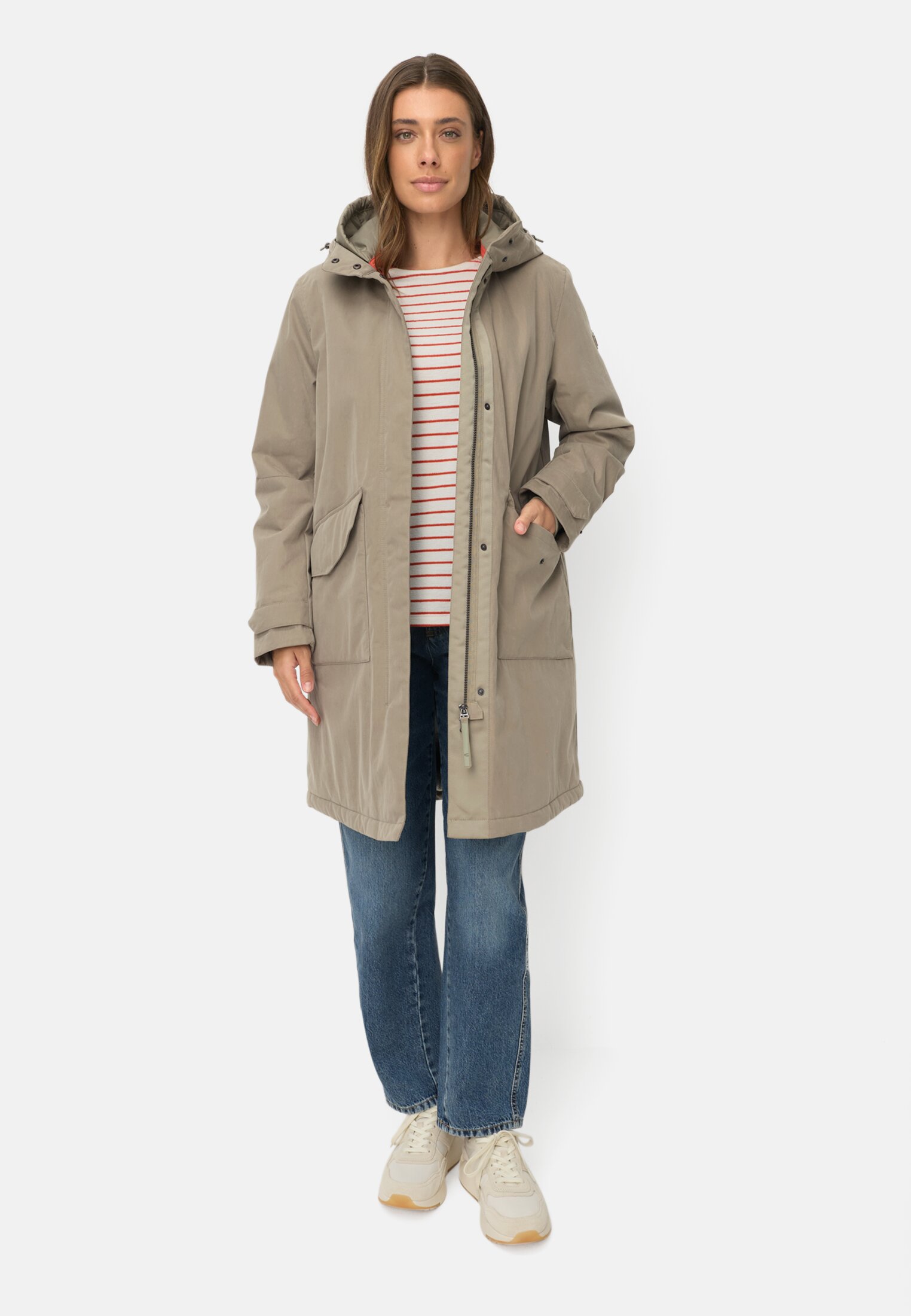 Vrouwen Waterafstotende parka met 2-wegs ritssluiting Beige gedragen voor