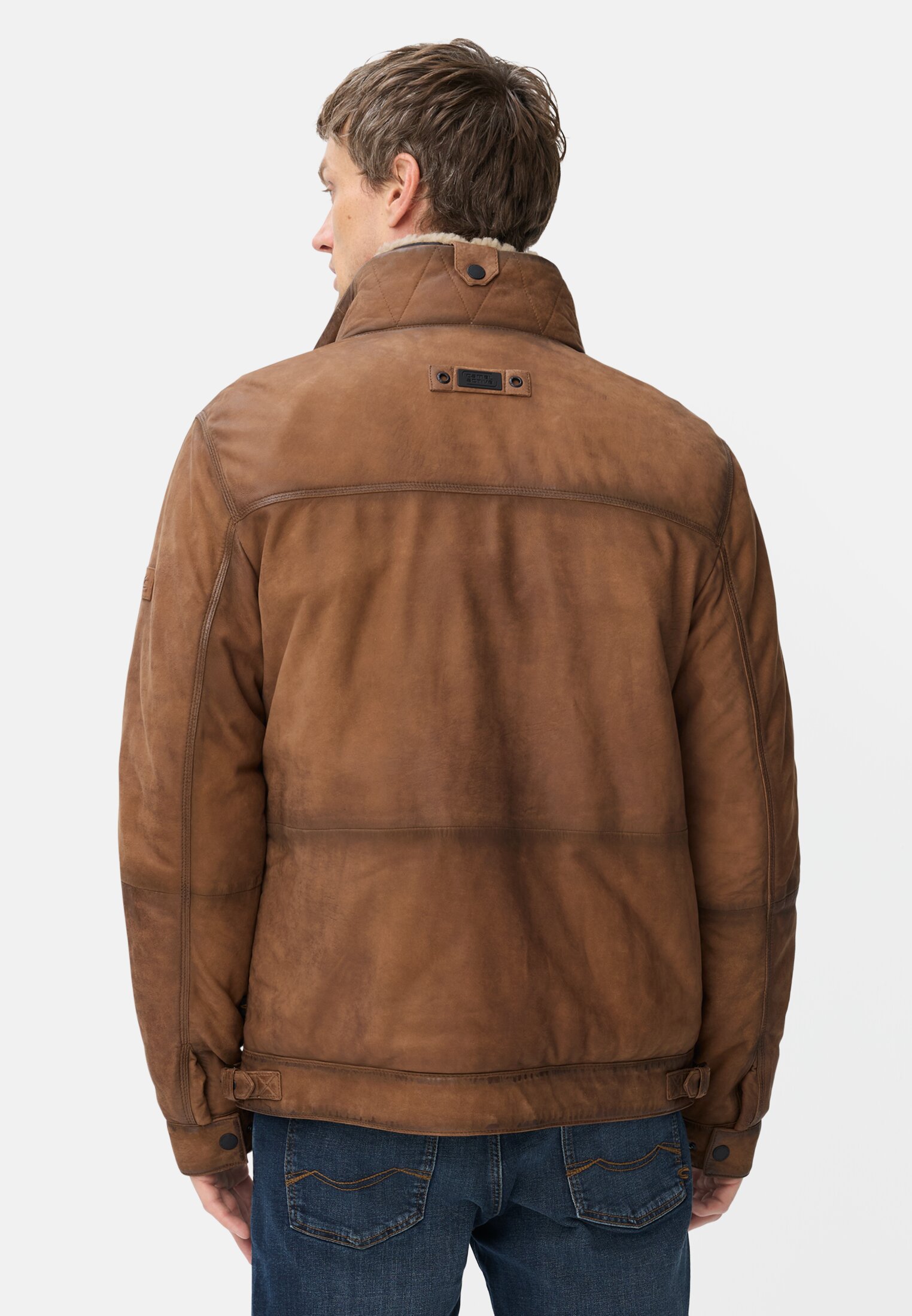 Herren Gefütterte Lederjacke mit zwei Innentaschen Braun getragen hinten