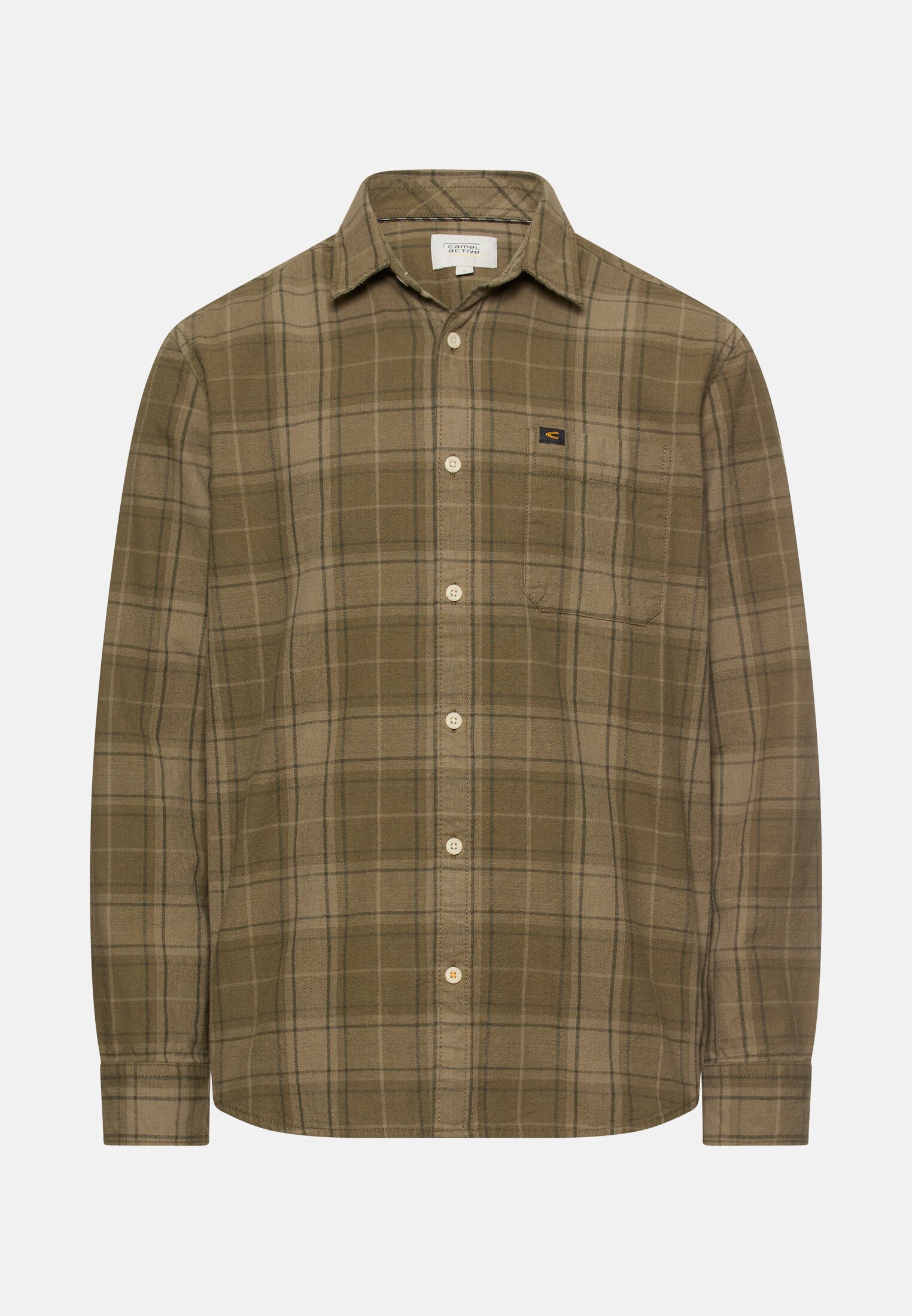 Herren Langarmhemd mit Brusttasche Olivgrün frontal vorn