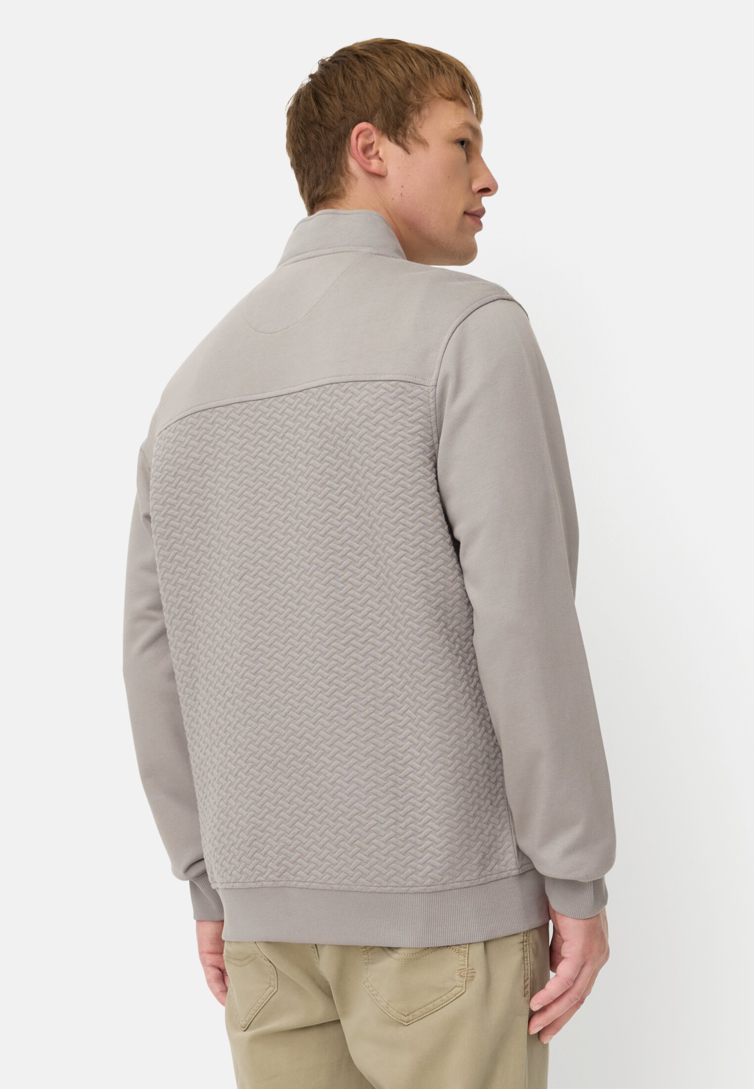 Heren Sweatjack met lichte opstaande kraag Grijs gedragen achter