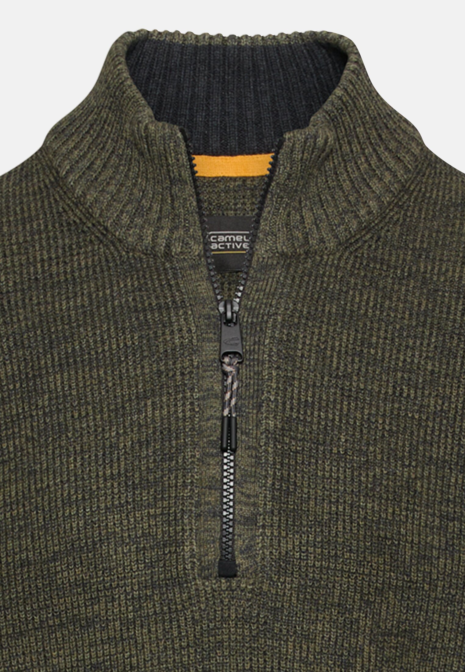Men Knitted troyer in marled look Olive green front close