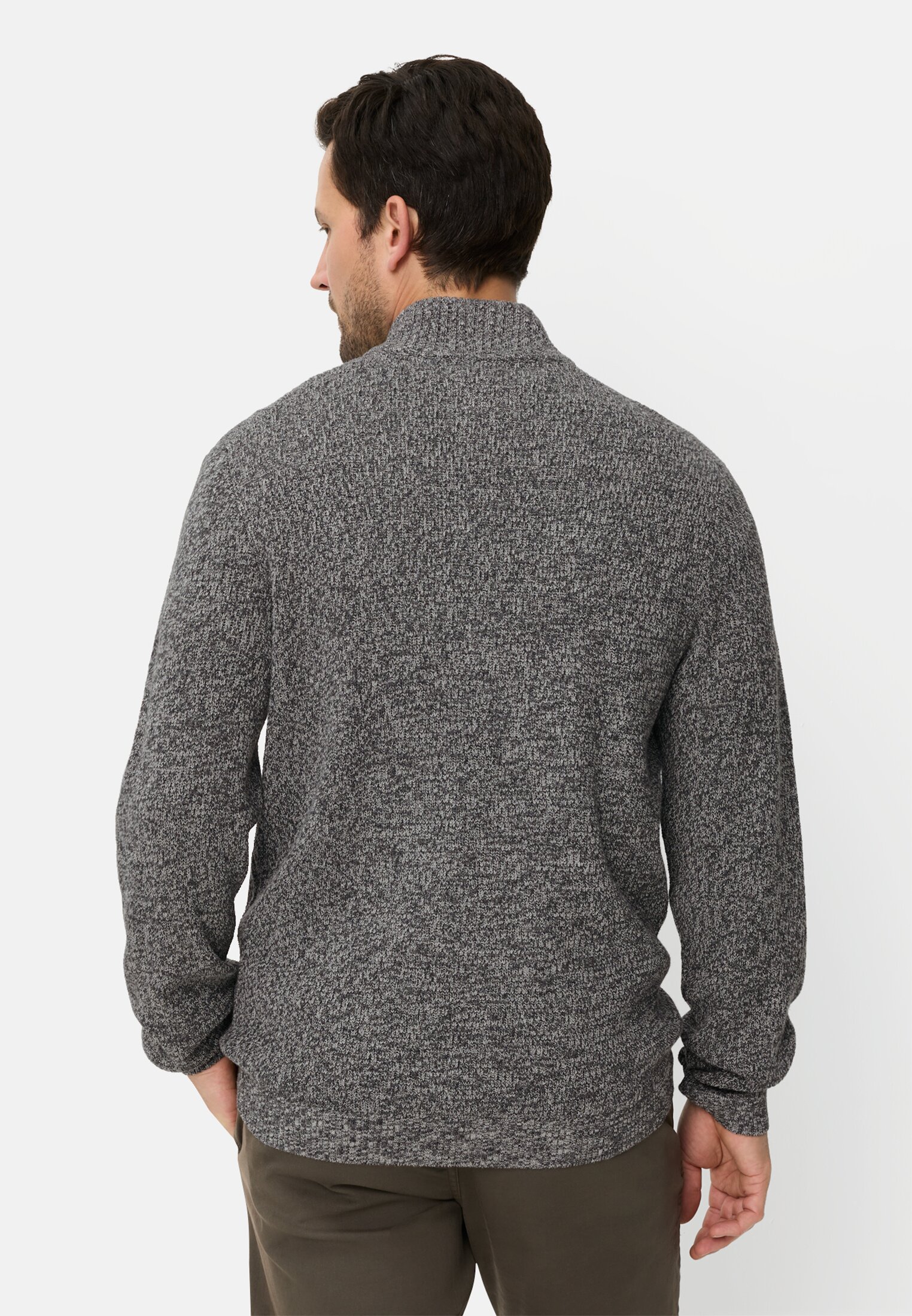 Men Knitted Troyer with marled texture Grey worn back