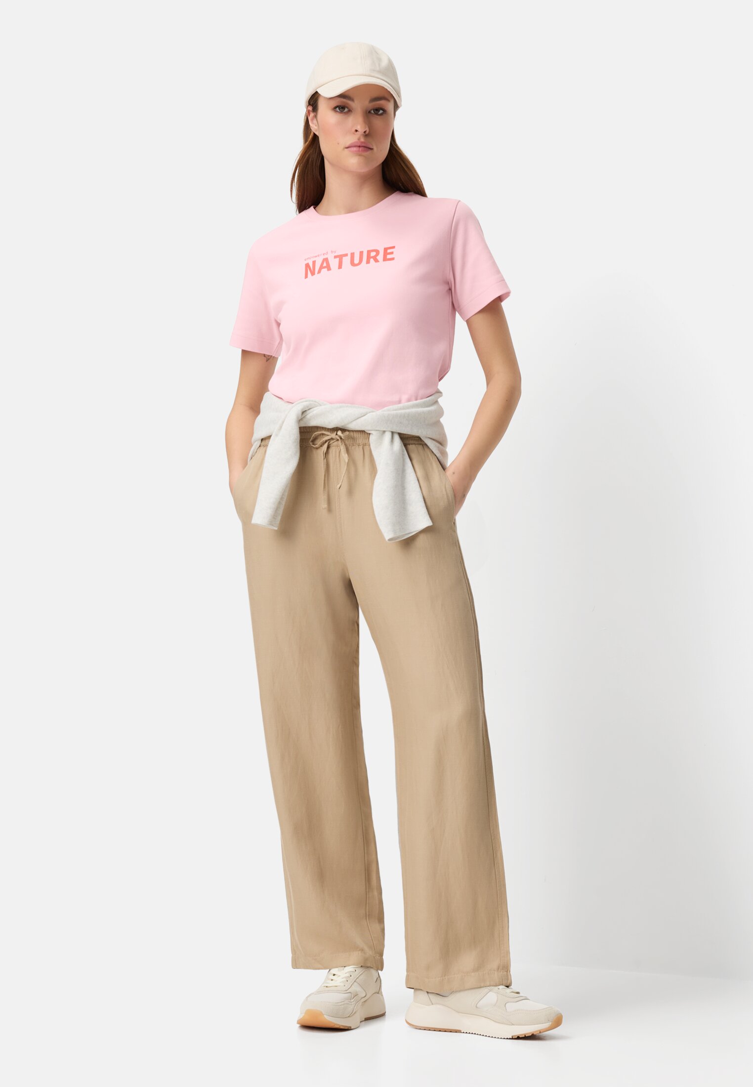 Vrouwen T-shirt van puur katoen Roze gedragen voor lichaam compleet 