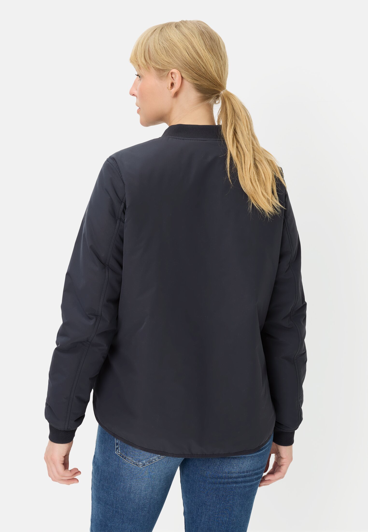 Women Jacket with 2-way zipper Navy Blue worn back