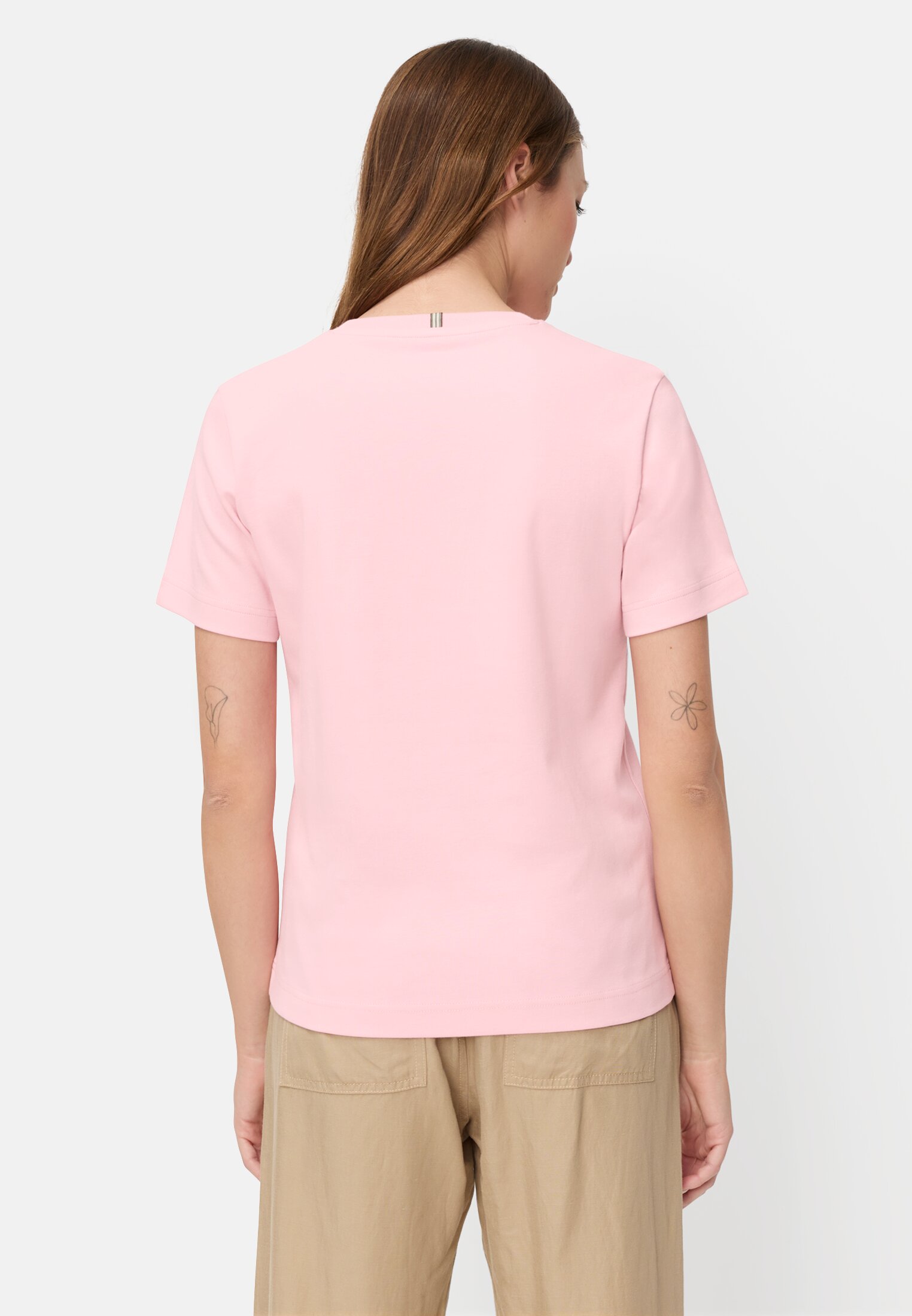 Vrouwen T-shirt van puur katoen Roze gedragen achter