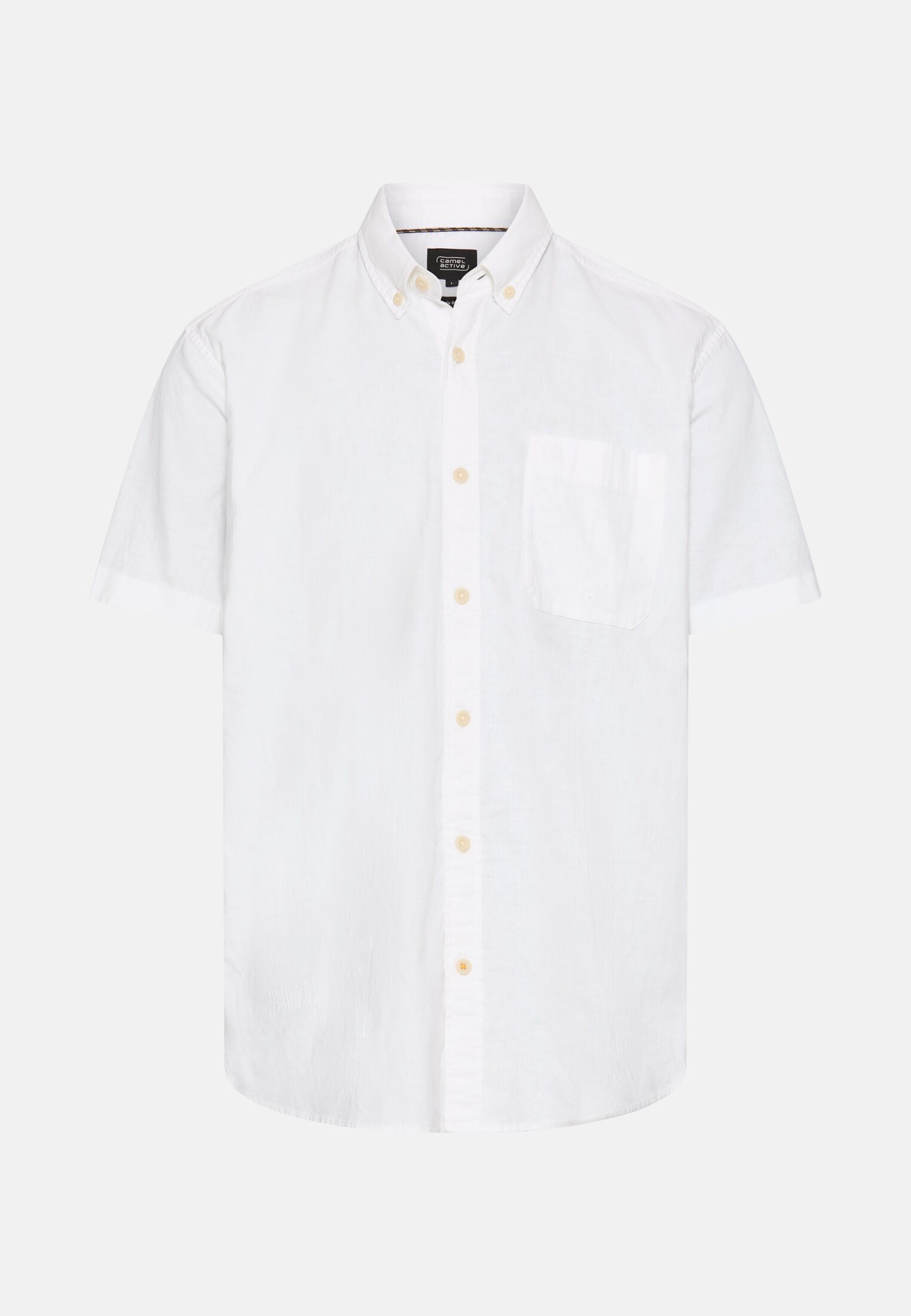 Heren Korte mouwen shirt van linnenmix Wit frontaal voor