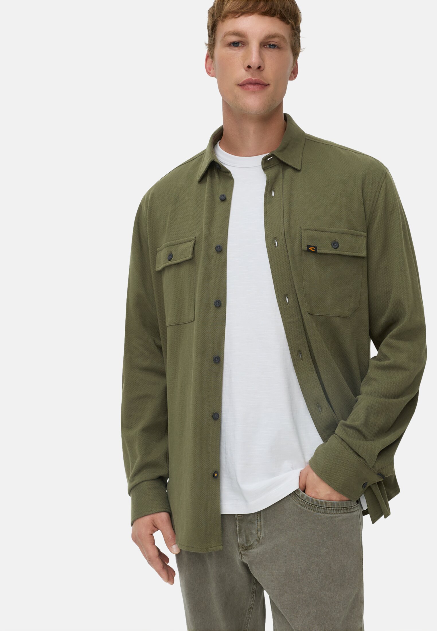 Men Long sleeve shirt made of pure cotton Khaki worn emotional