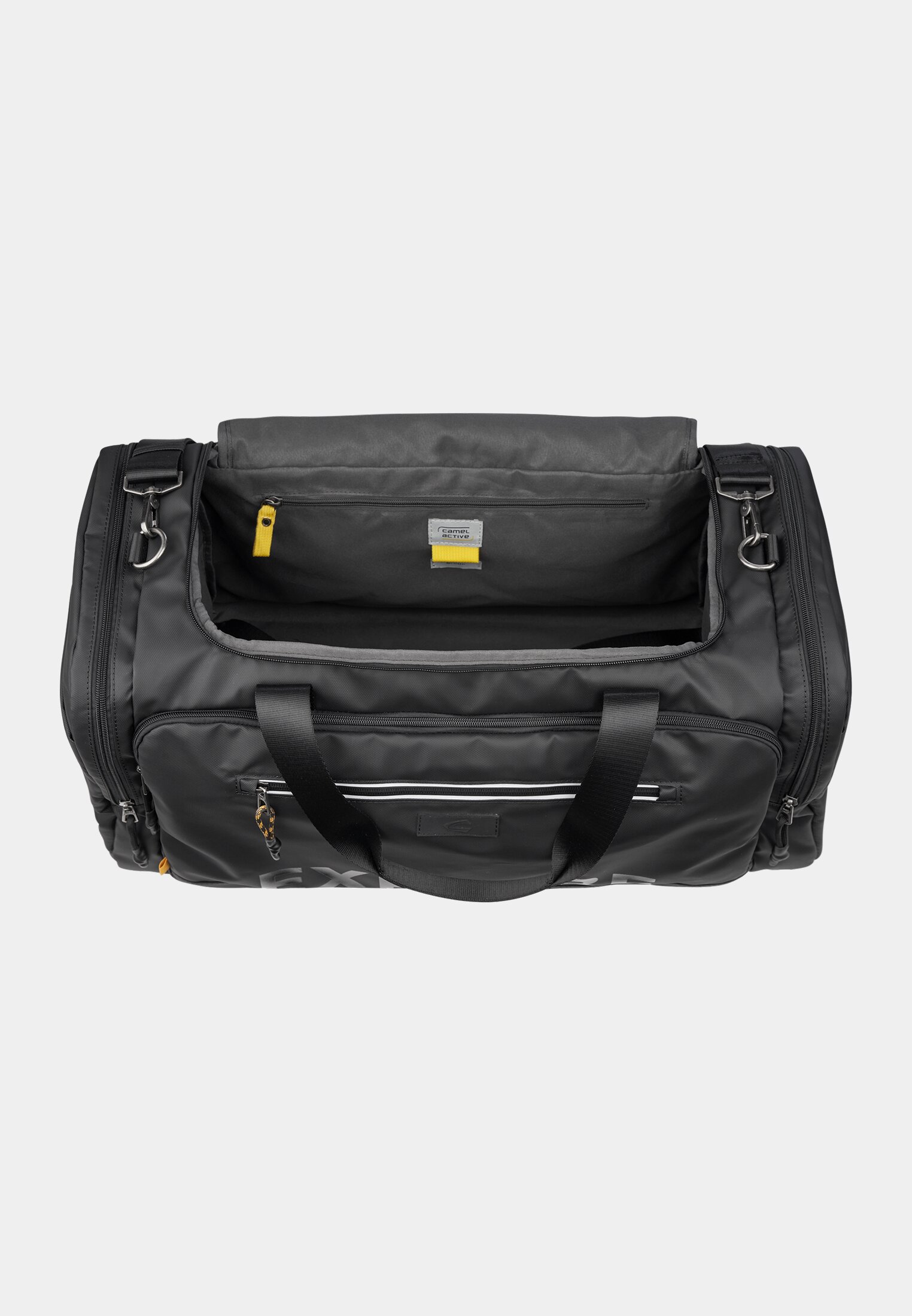 Herren EXPLORE Weekend Bag aus recyceltem Nylon Schwarz vorne nah