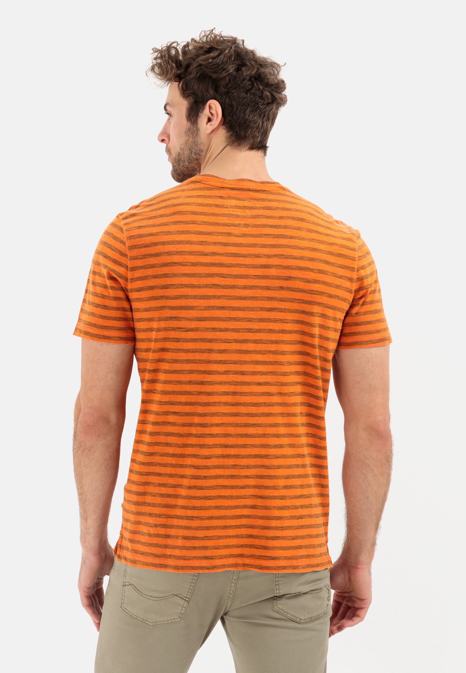 Men Henley shirt with striped pattern Orange worn back