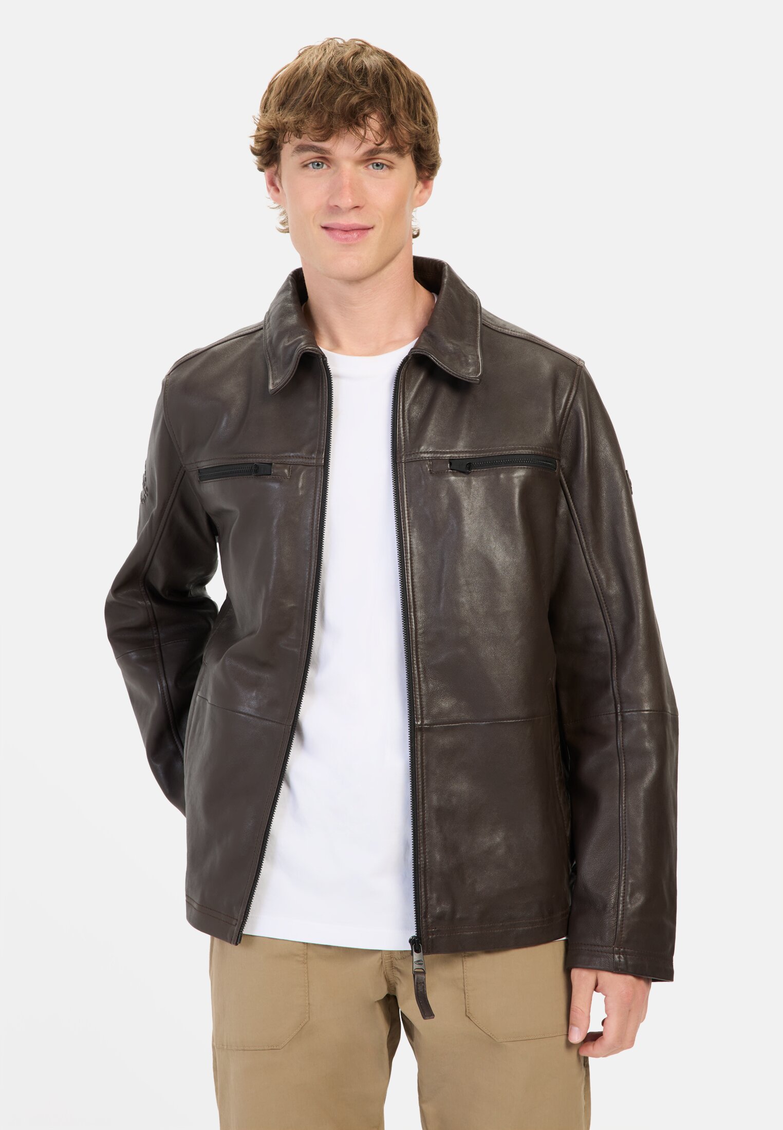 Herren Leder Blouson Braun getragen vorn