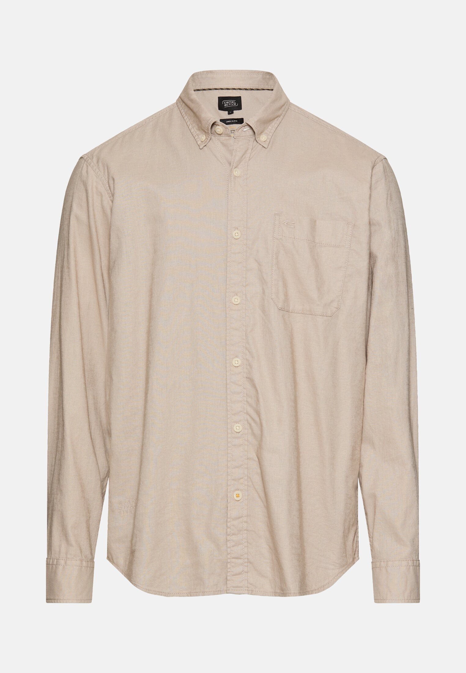 Heren Linnen-katoen mix shirt met lange mouwen Beige frontaal voor