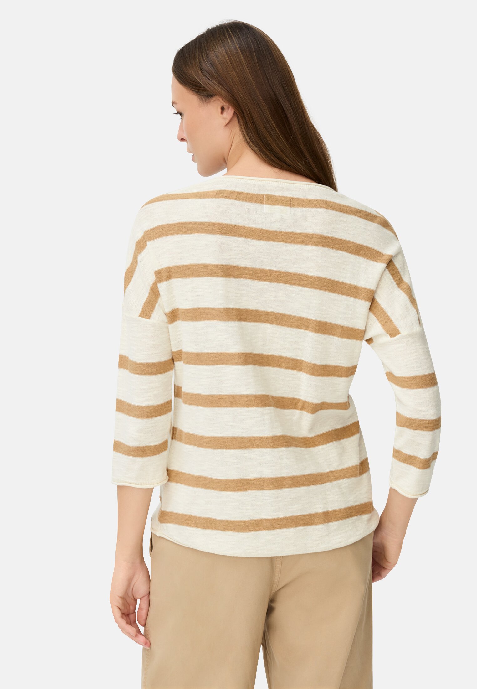 Damen Boxy Strickpullover mit 3/4-Ärmeln Milchweiß getragen hinten