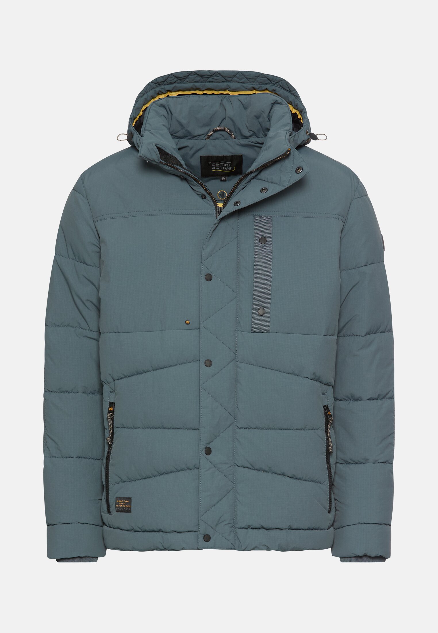 Herren Gesteppte Daunenjacke mit abnehmbarer Kapuze Blau frontal vorn