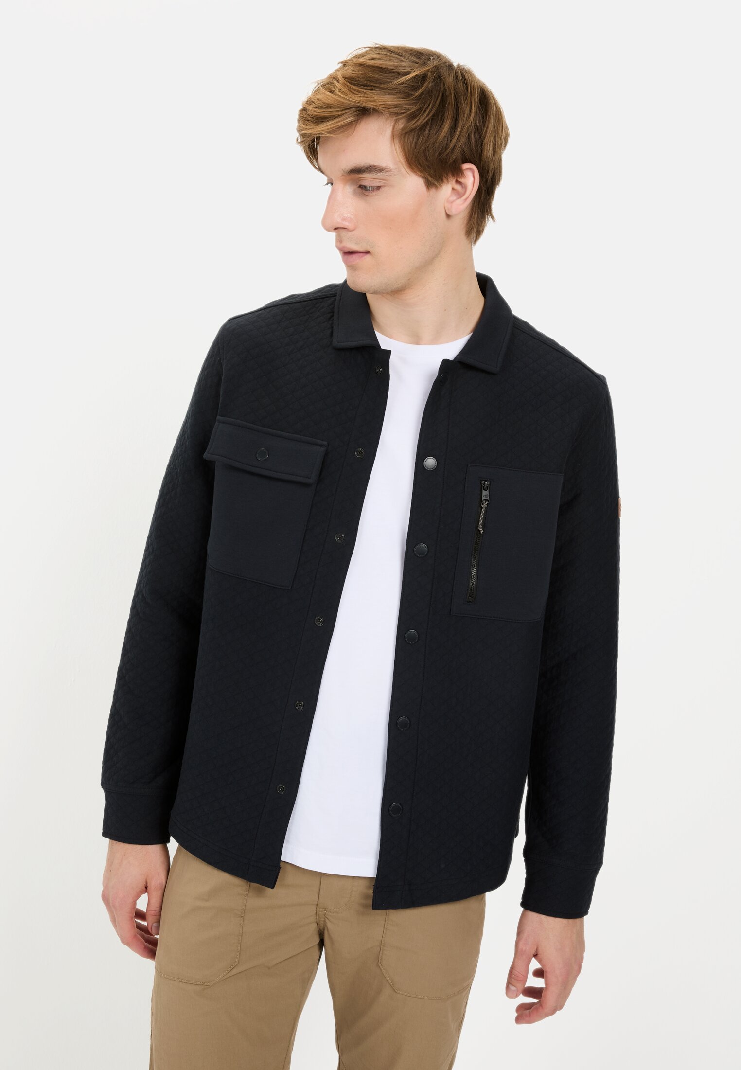Men Sweat overshirt with chest pockets Dark Blue worn front
