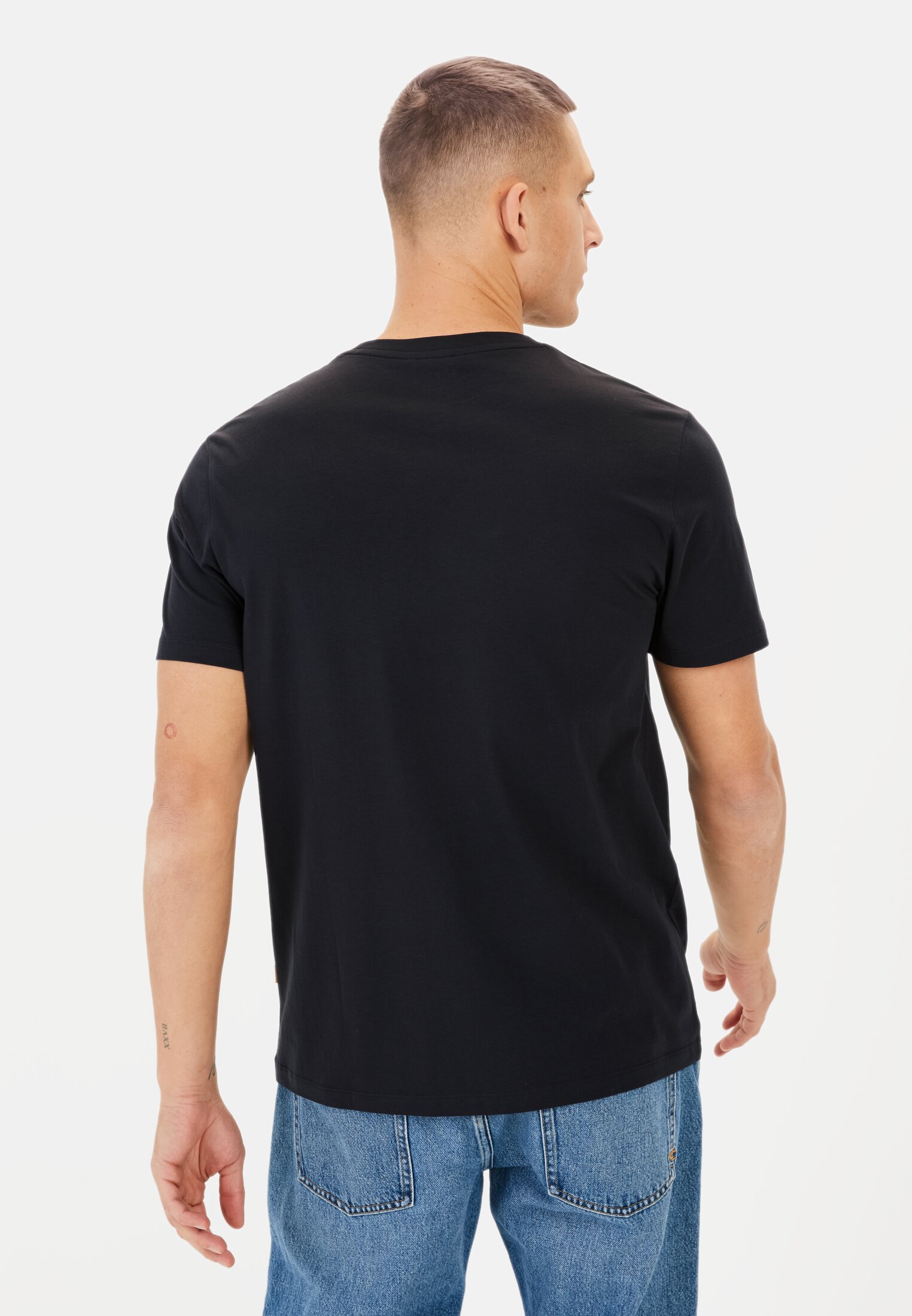 MI_0970F-5T94-48_M2-01 Herren T-Shirt mit Print Dunkelblau getragen hinten