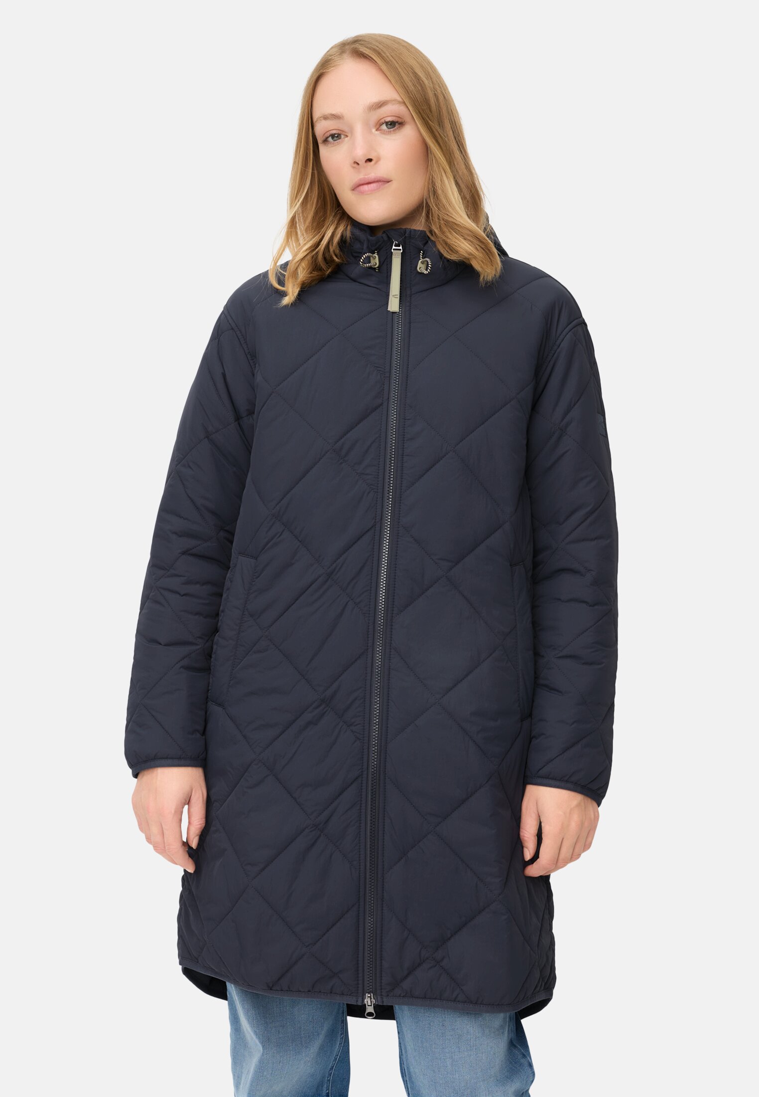 Women Water-repellent parka with two-way zip Dark blue worn front