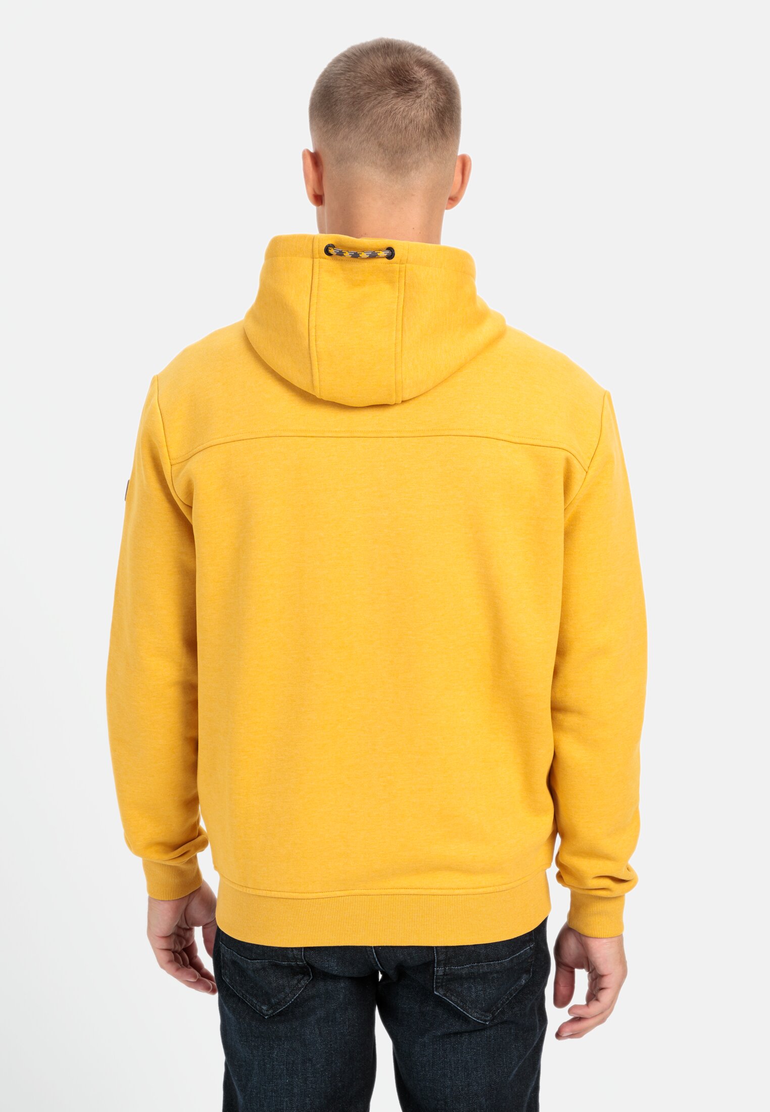Herren Sweatjacke aus einem Organic Cotton mix Gelb getragen hinten