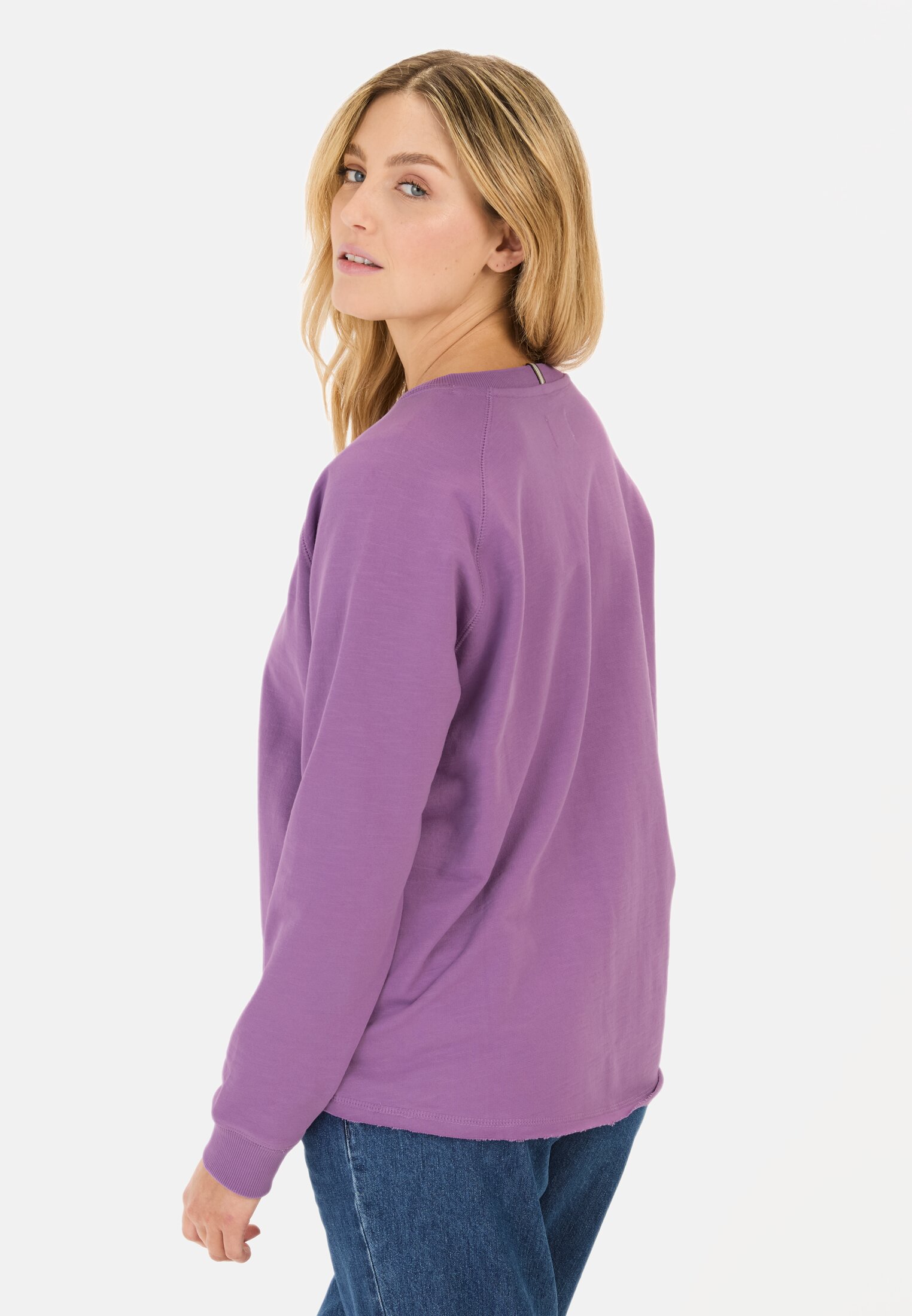 Women Long-sleeved shirt made of pure cotton Purple worn back