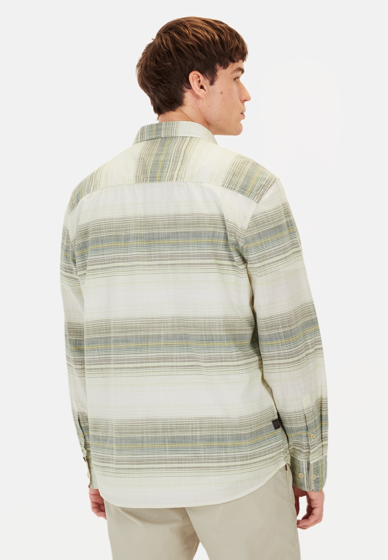 Men Striped shirt made of pure cotton Green worn back