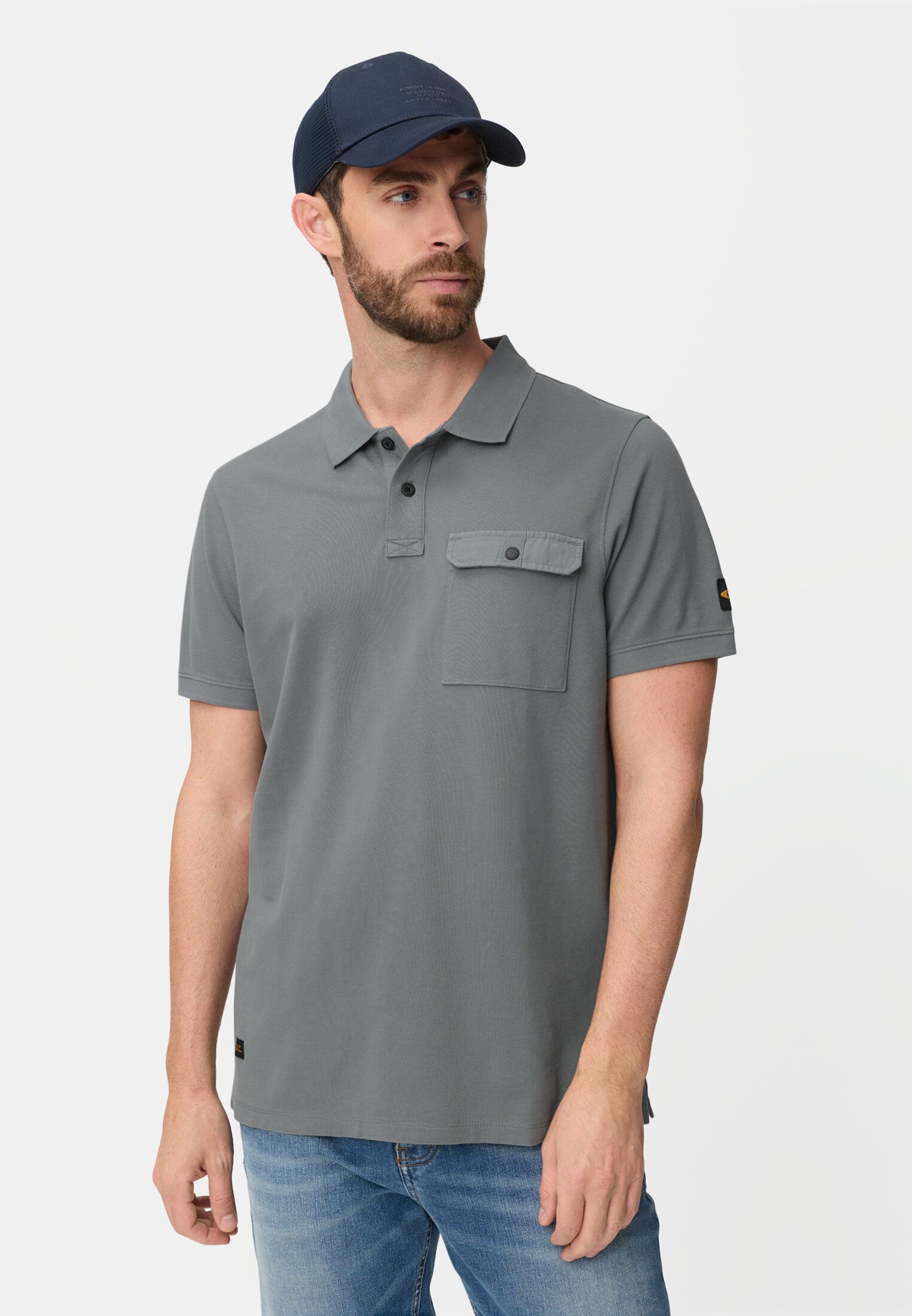 Men Polo shirt made of pure cotton Storm Blue worn front