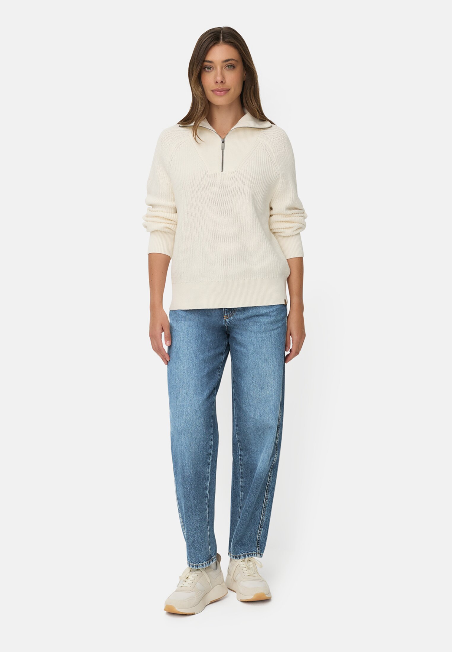 Vrouwen Barrel Jeans met riemlussen Mistblauw gedragen voor lichaam compleet