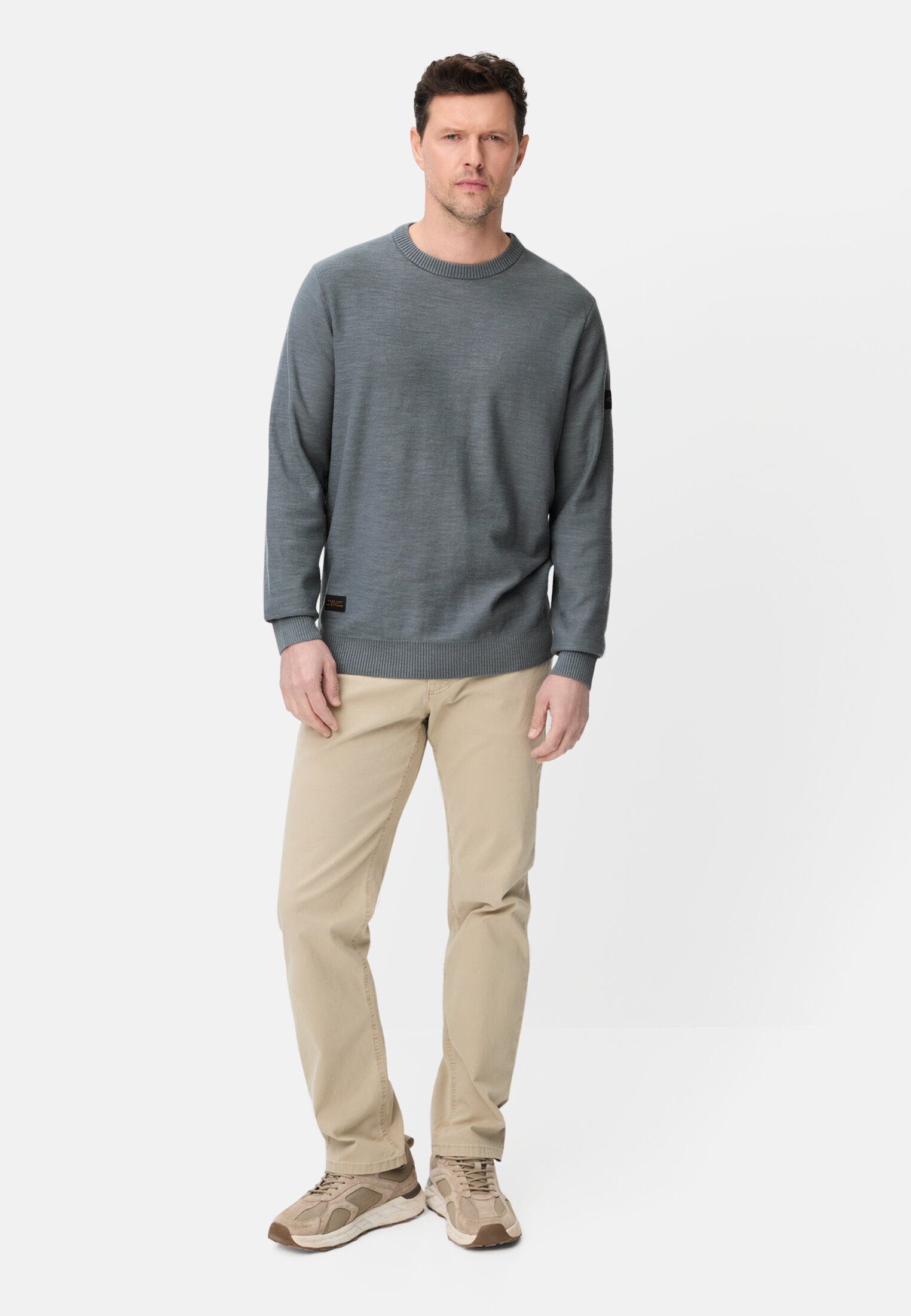 Heren Gebreide trui van puur katoen Blauw gedragen voor lichaam compleet